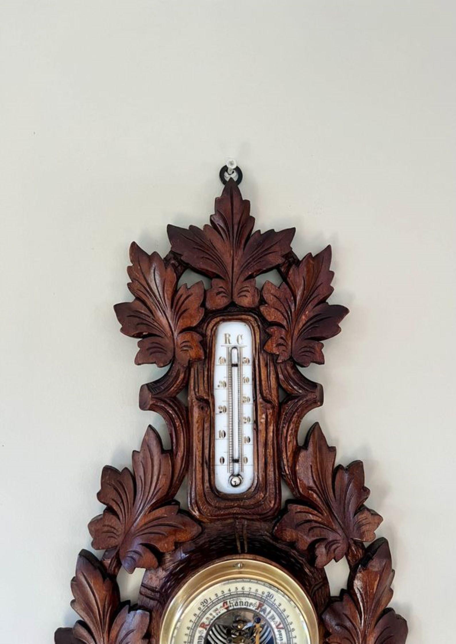 Walnut Stunning quality antique Victorian Black Forest aneroid barometer  For Sale