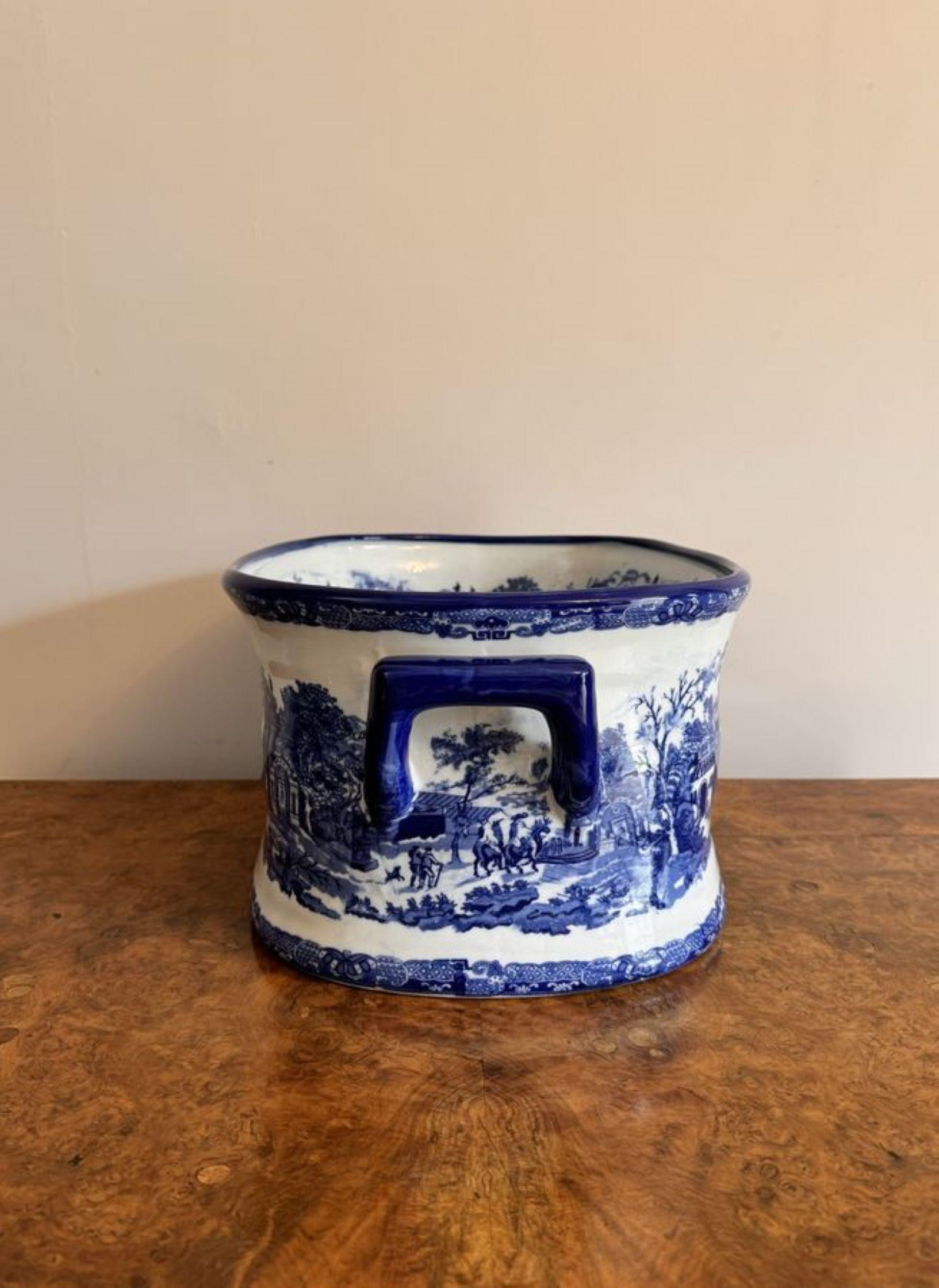 19th Century Stunning quality antique Victorian blue and white foot bath  For Sale