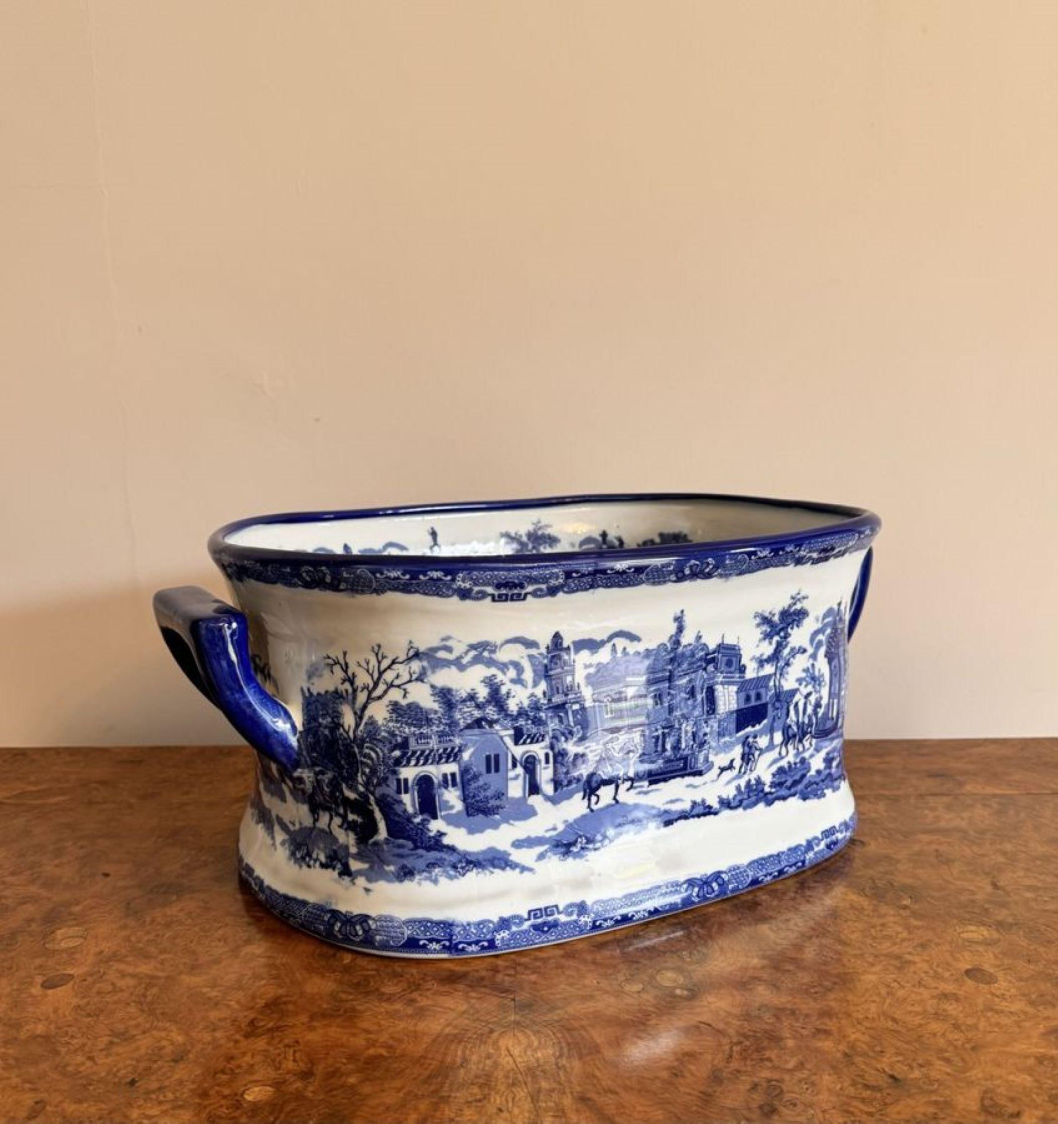 Ceramic Stunning quality antique Victorian blue and white foot bath  For Sale