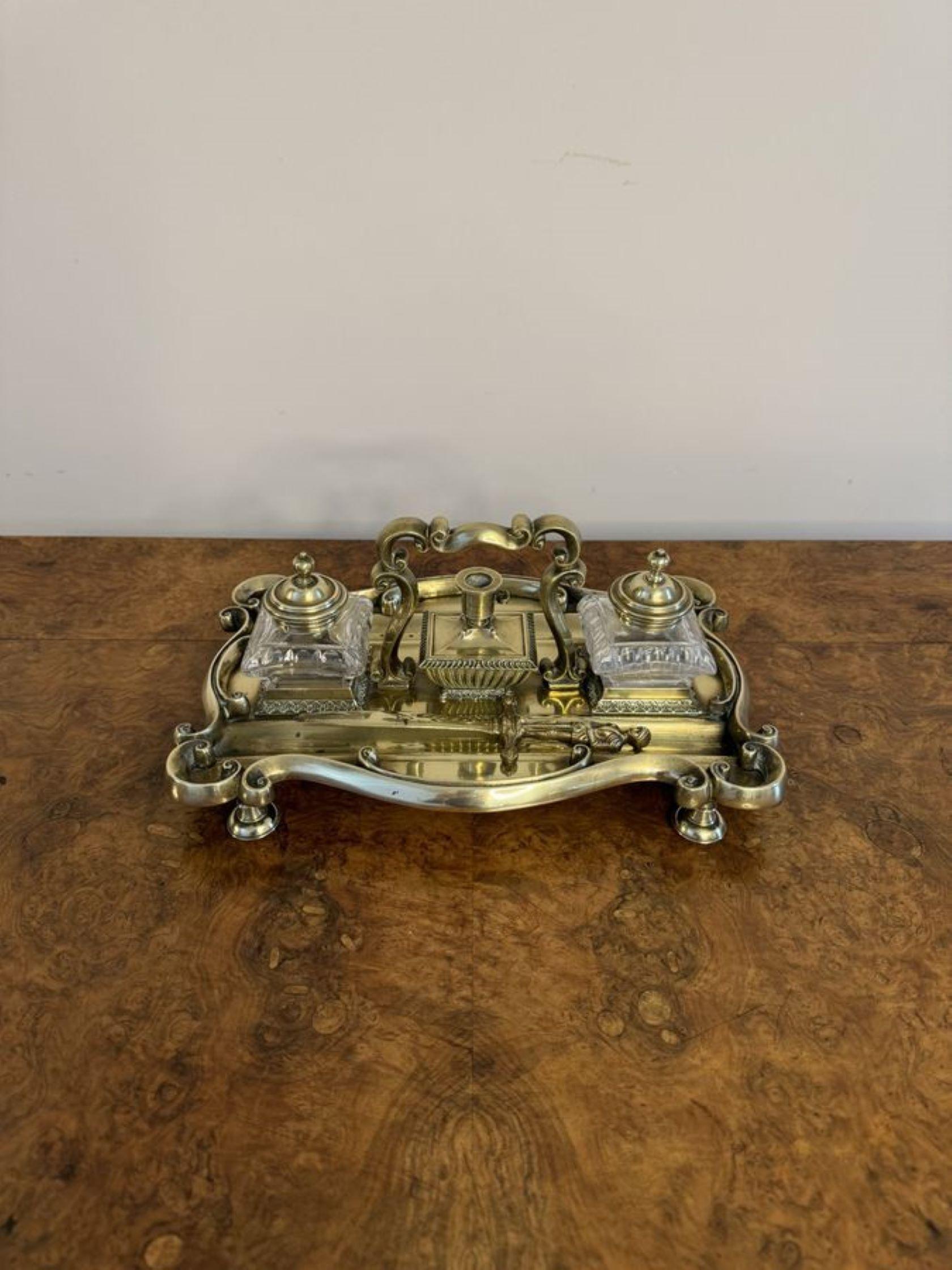 Early Victorian Stunning quality antique Victorian brass desk set For Sale