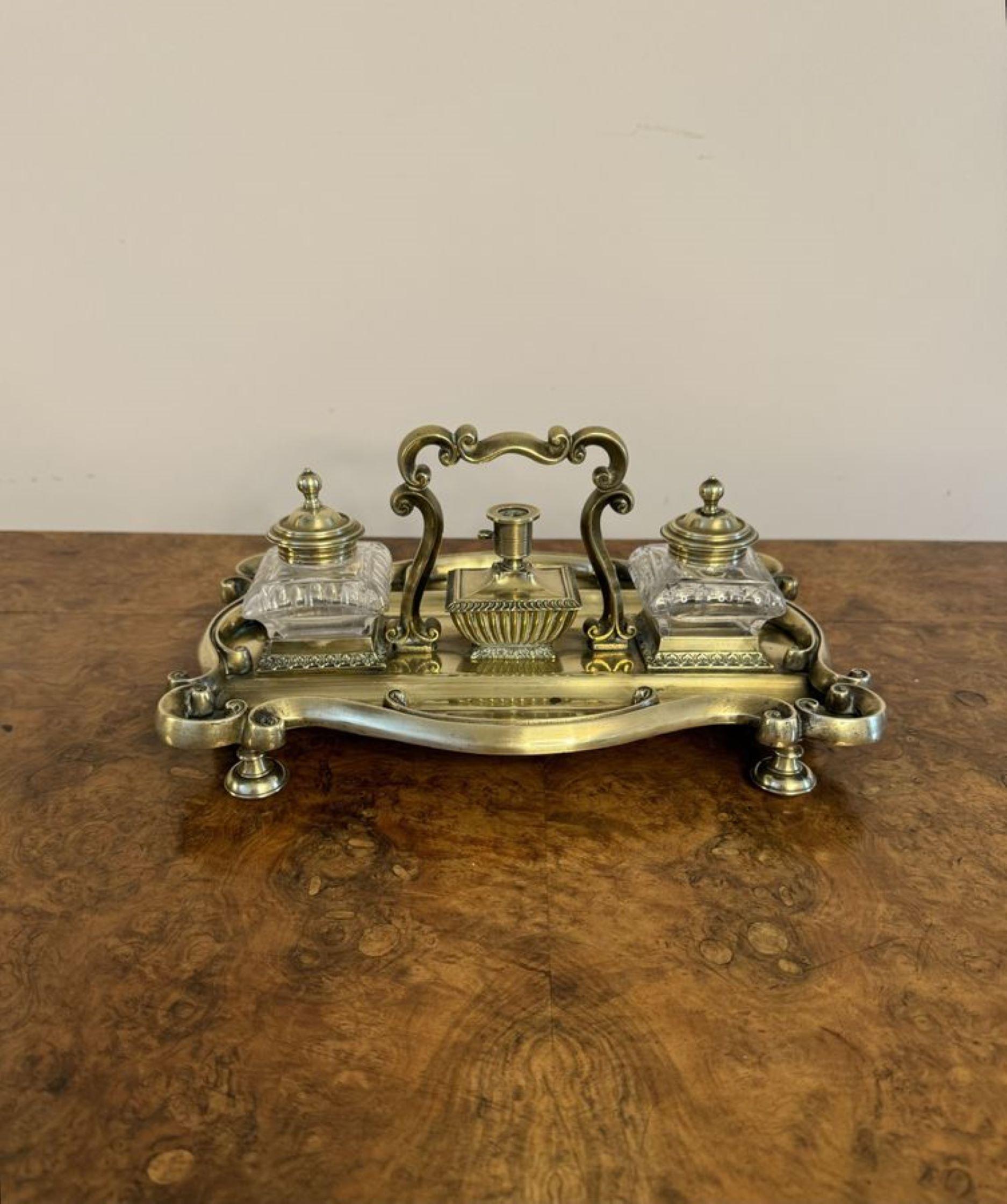 19th Century Stunning quality antique Victorian brass desk set For Sale