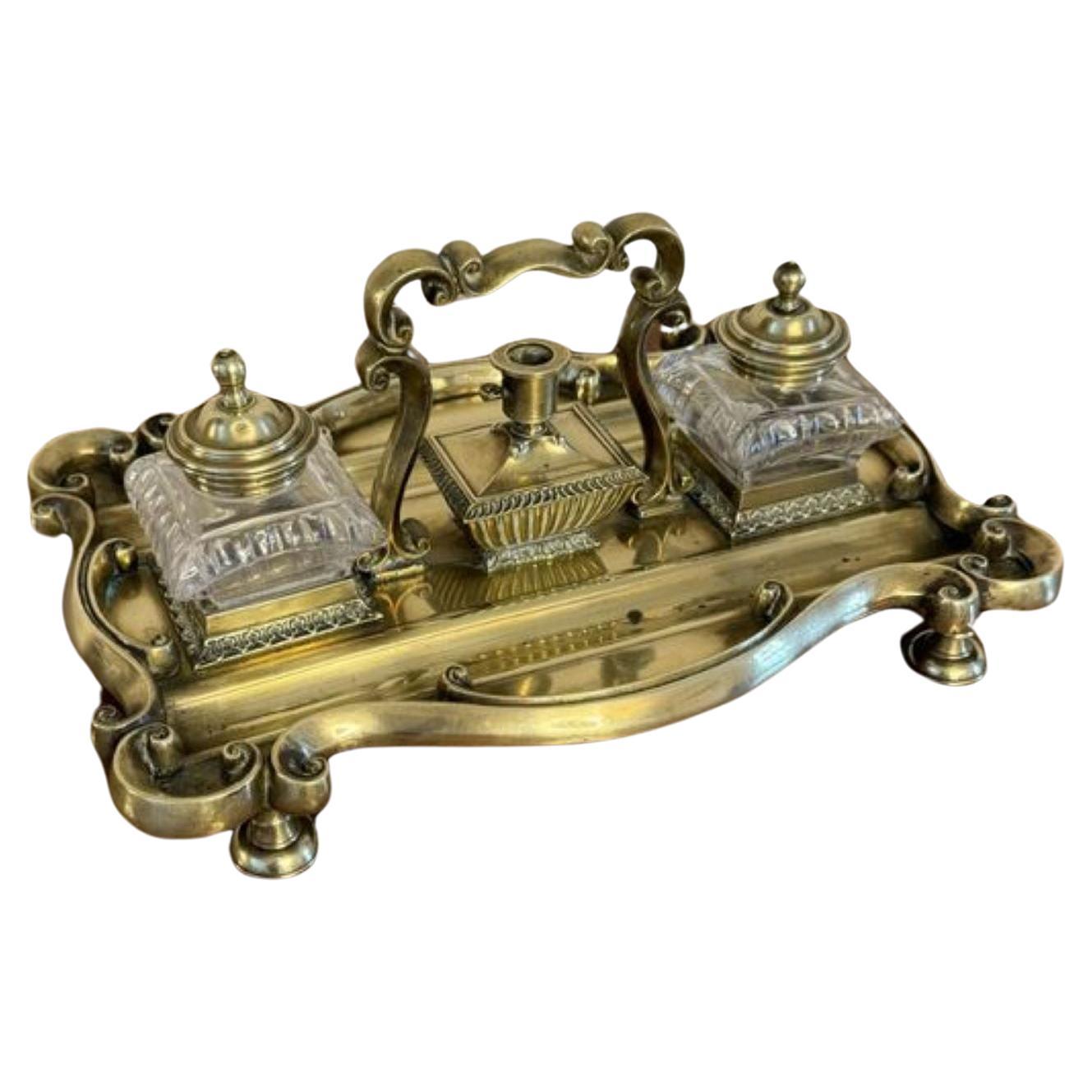 Stunning quality antique Victorian brass desk set For Sale