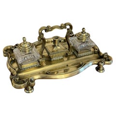 Stunning quality antique Victorian brass desk set