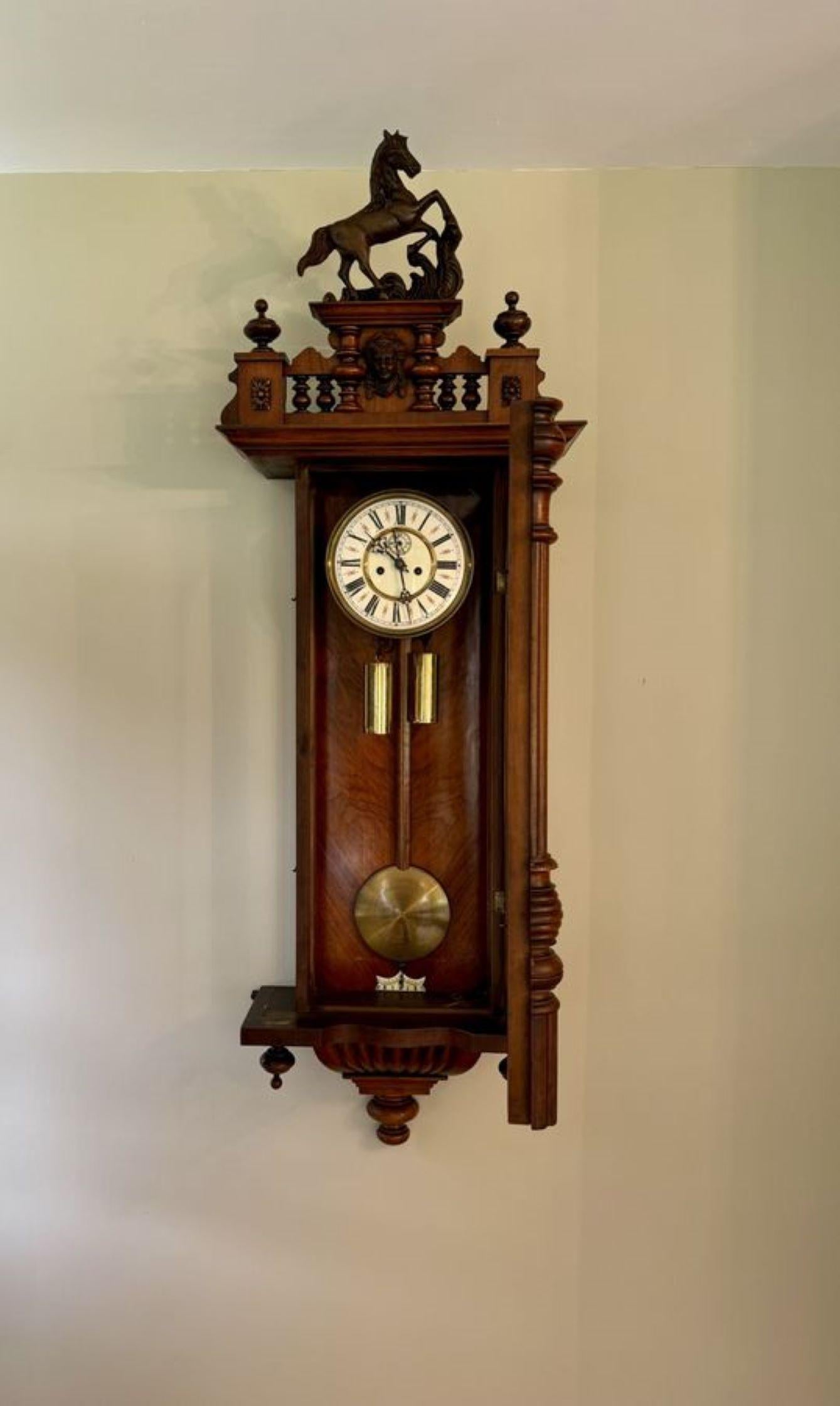 Early Victorian Stunning quality antique Victorian carved walnut Vienna wall clock  For Sale