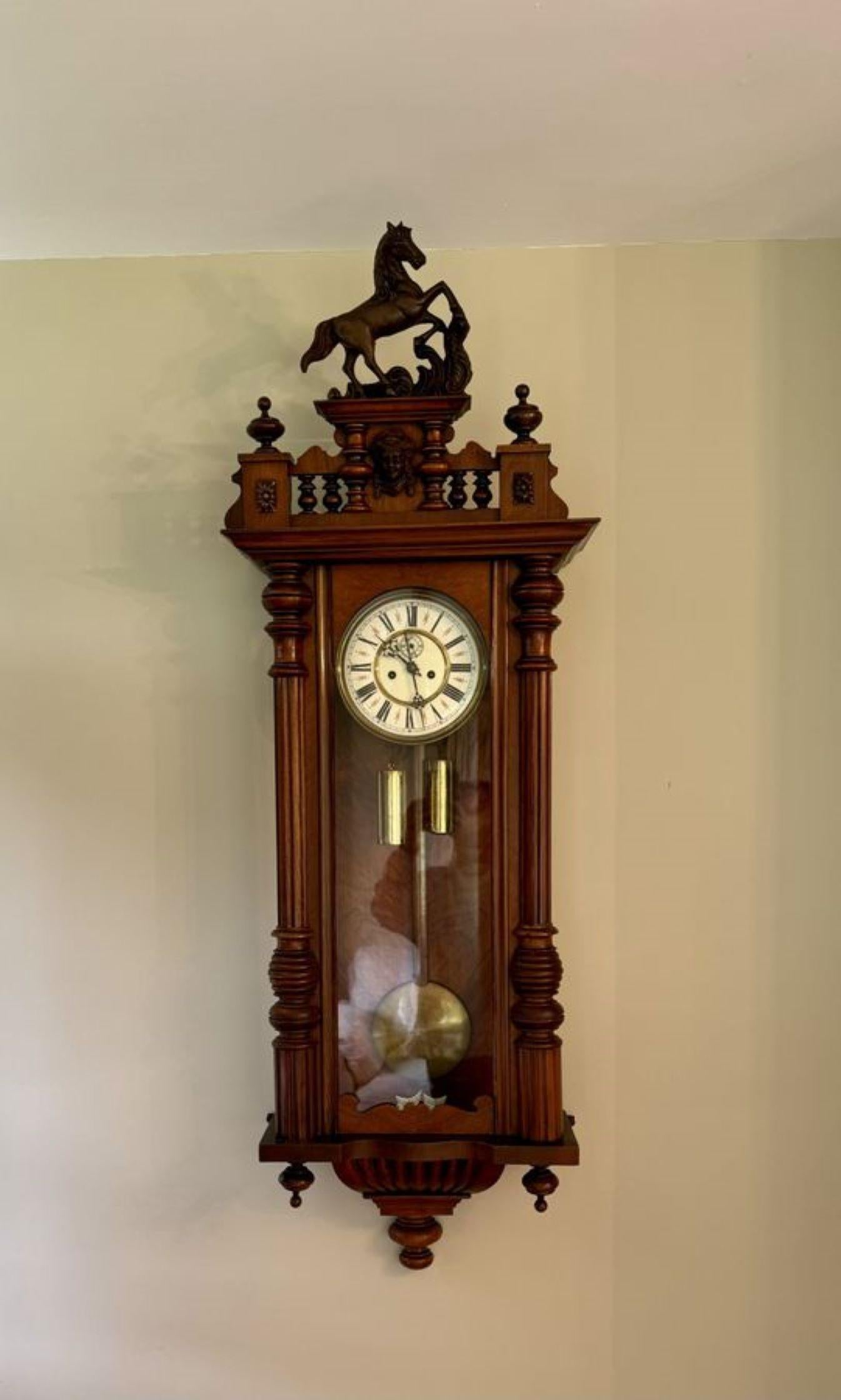Stunning quality antique Victorian carved walnut Vienna wall clock  In Good Condition For Sale In Ipswich, GB