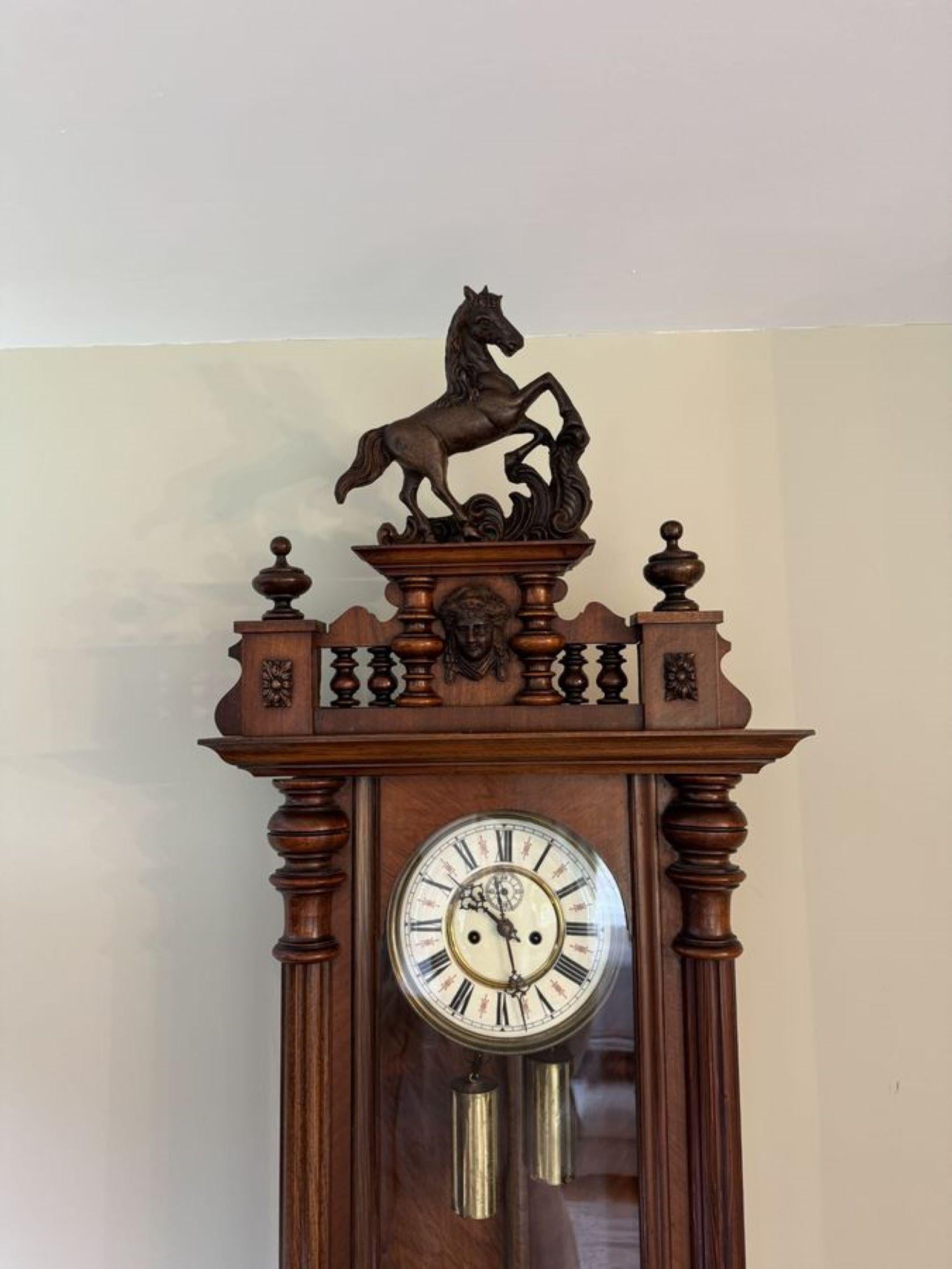 Glass Stunning quality antique Victorian carved walnut Vienna wall clock  For Sale