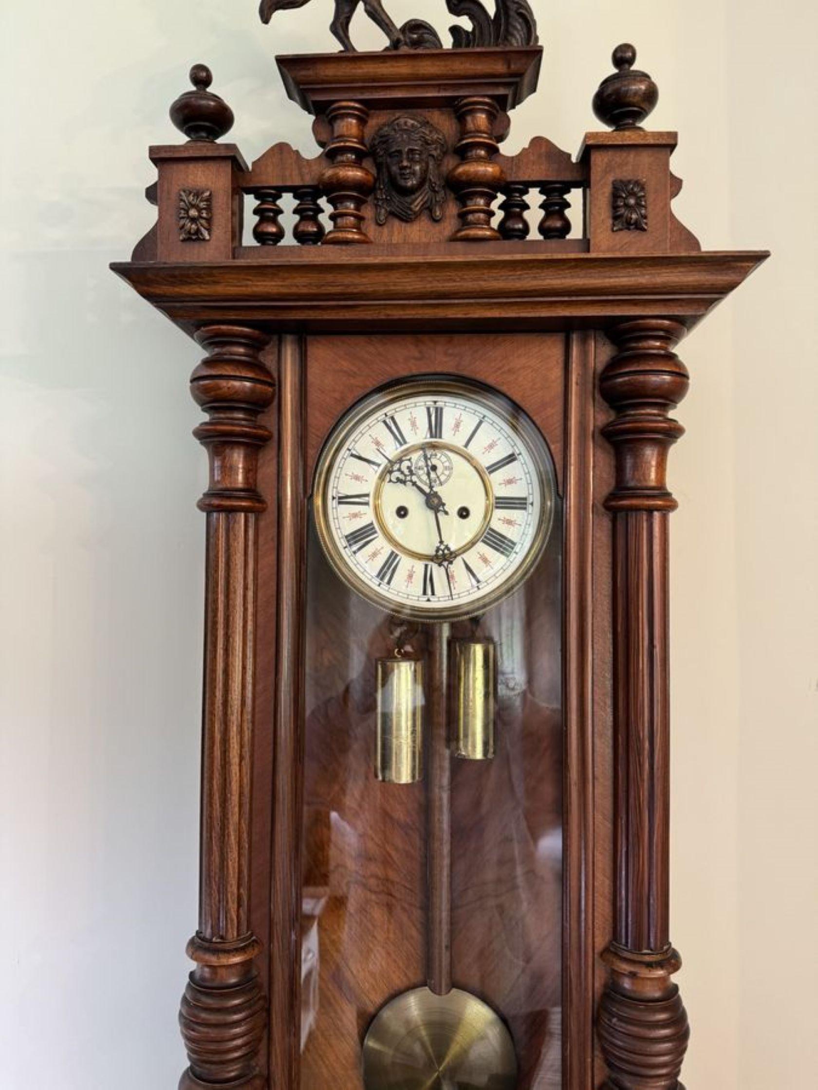Stunning quality antique Victorian carved walnut Vienna wall clock  For Sale 1