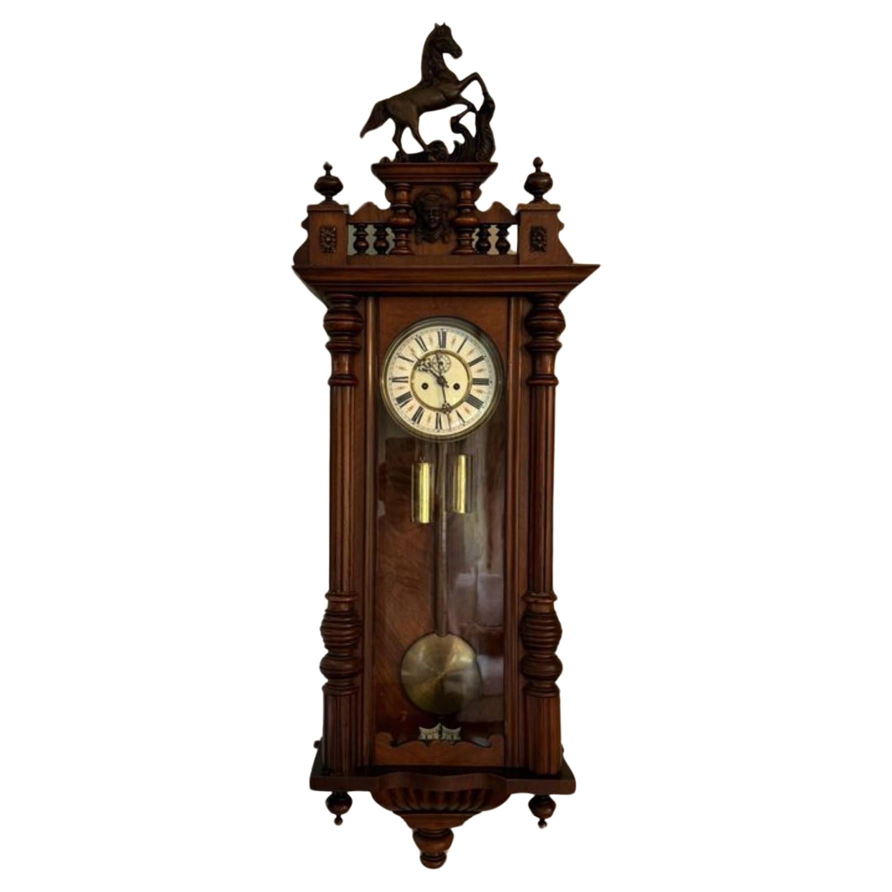 Stunning quality antique Victorian carved walnut Vienna wall clock  For Sale