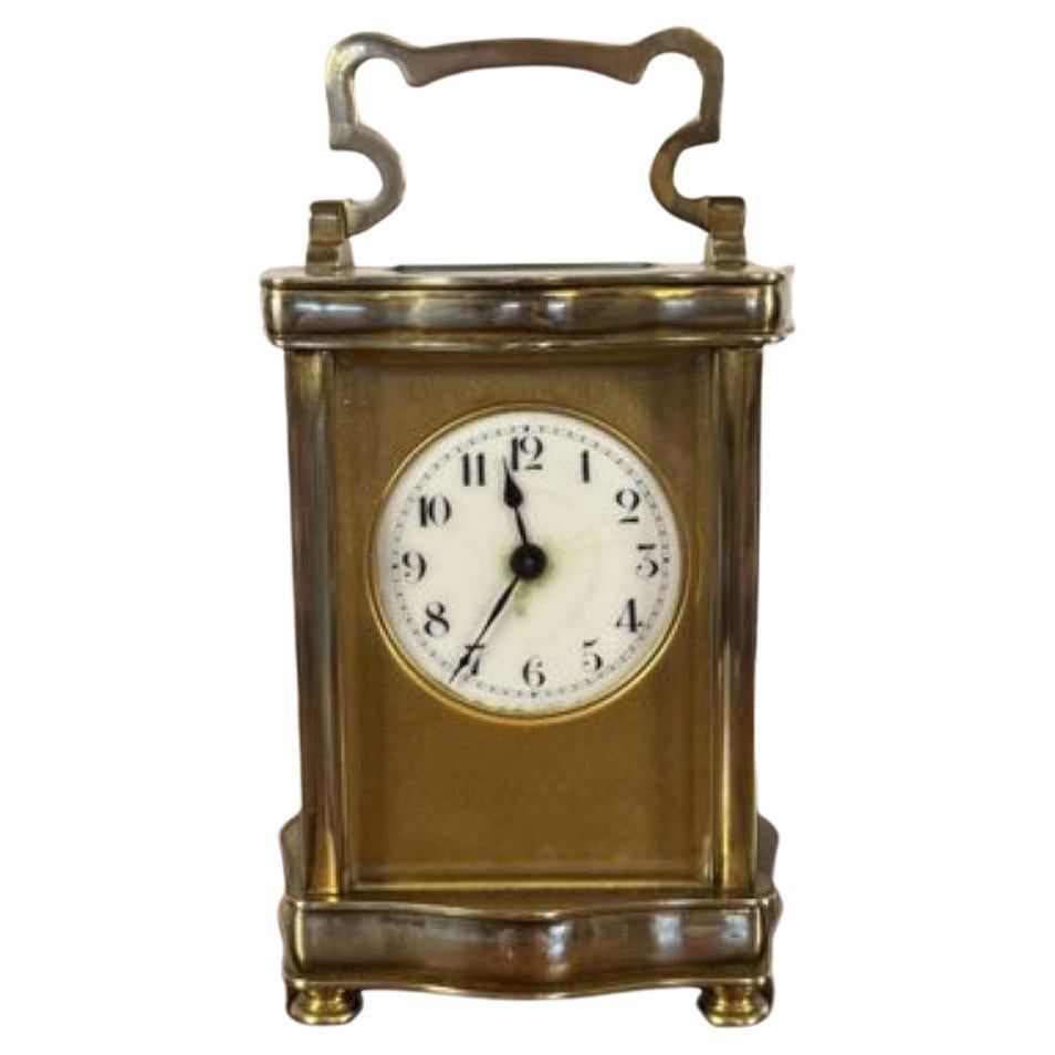 Reloj de carruaje de latón francés victoriano antiguo de gran calidad