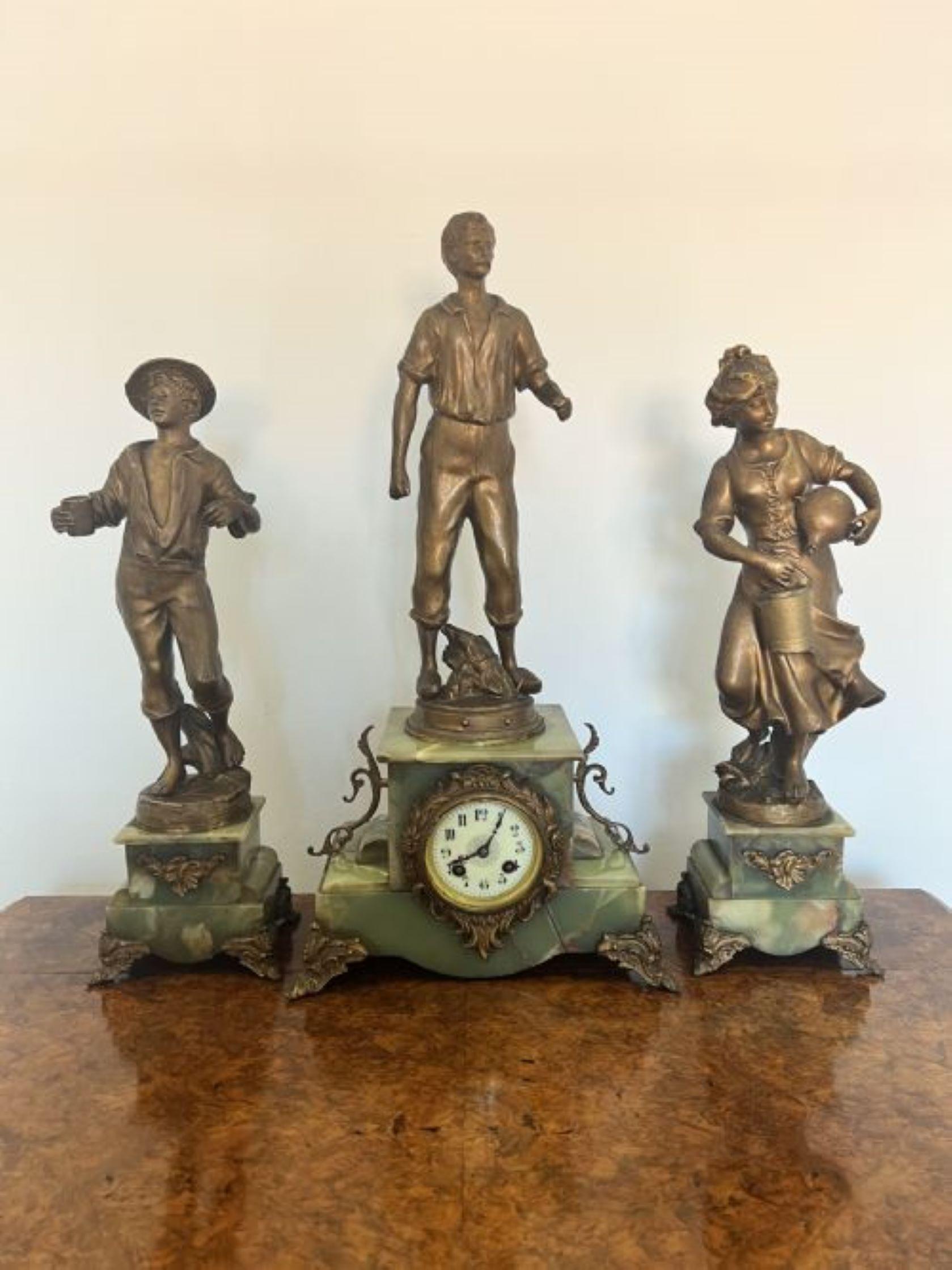 Stunning quality antique Victorian French clock garniture  In Good Condition For Sale In Ipswich, GB