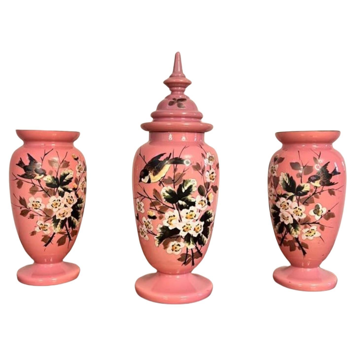 Stunning quality antique Victorian garniture of glass vases  For Sale