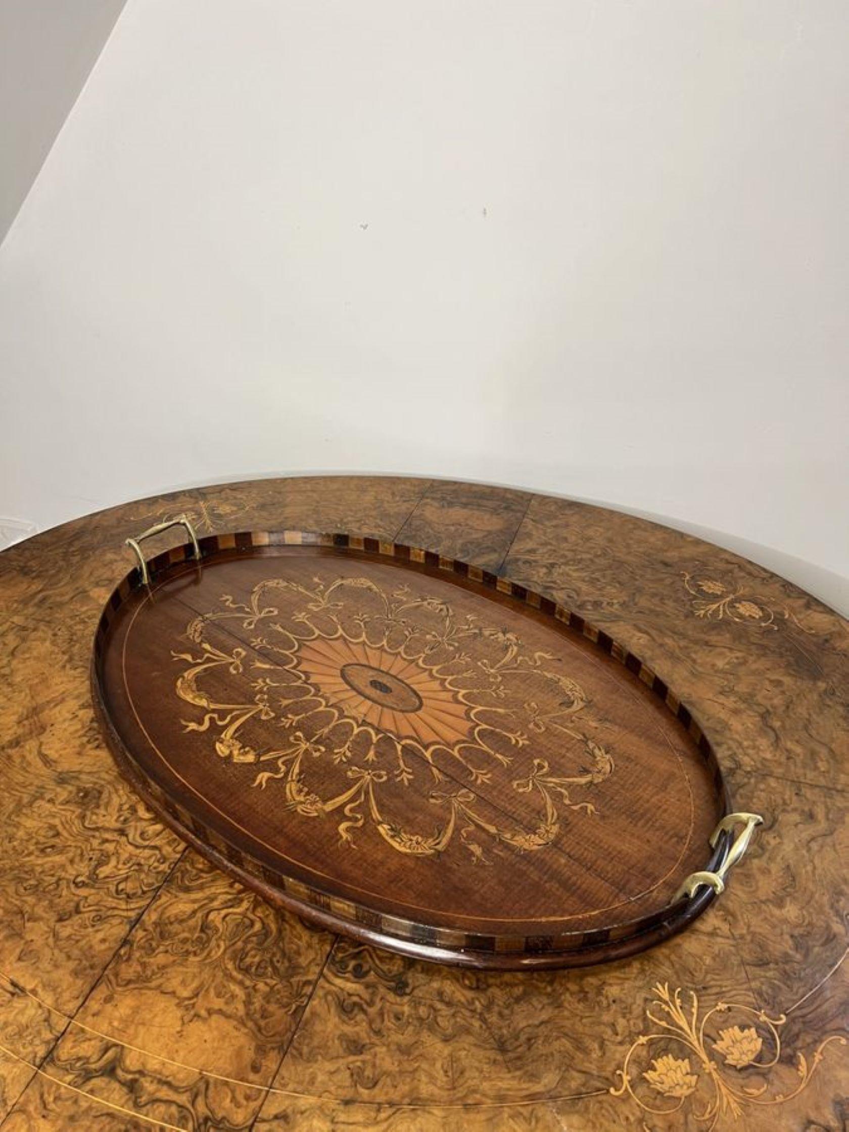 Stunning quality antique Victorian mahogany inlaid tea tray In Good Condition For Sale In Ipswich, GB
