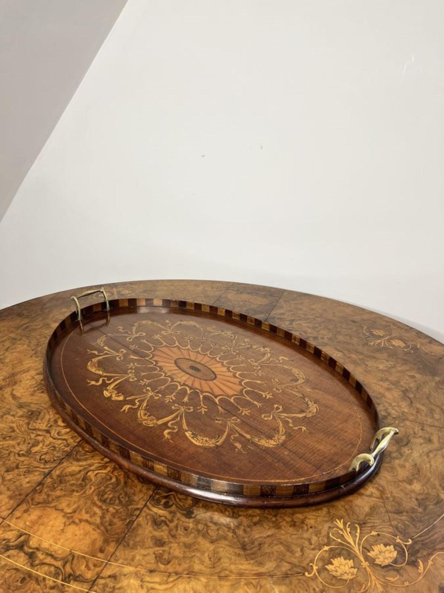 19th Century Stunning quality antique Victorian mahogany inlaid tea tray For Sale