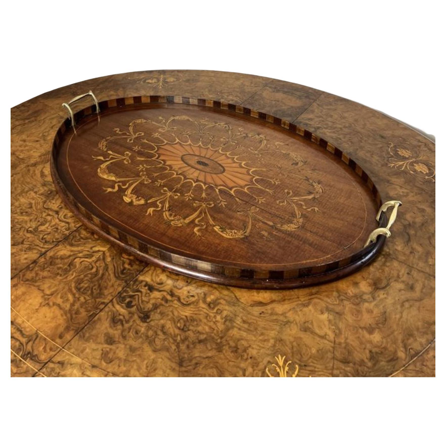 Stunning quality antique Victorian mahogany inlaid tea tray For Sale