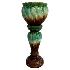 Stunning quality antique Victorian majolica jardiniere on a stand