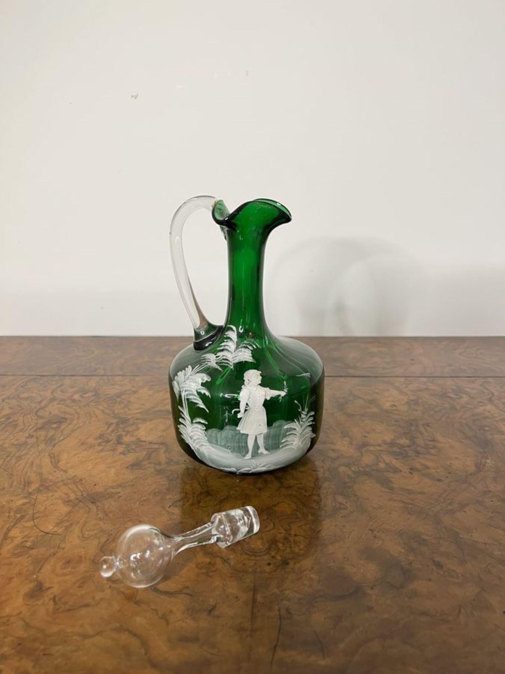 Stunning quality antique Victorian Mary Gregory green glass ewer  In Good Condition For Sale In Ipswich, GB