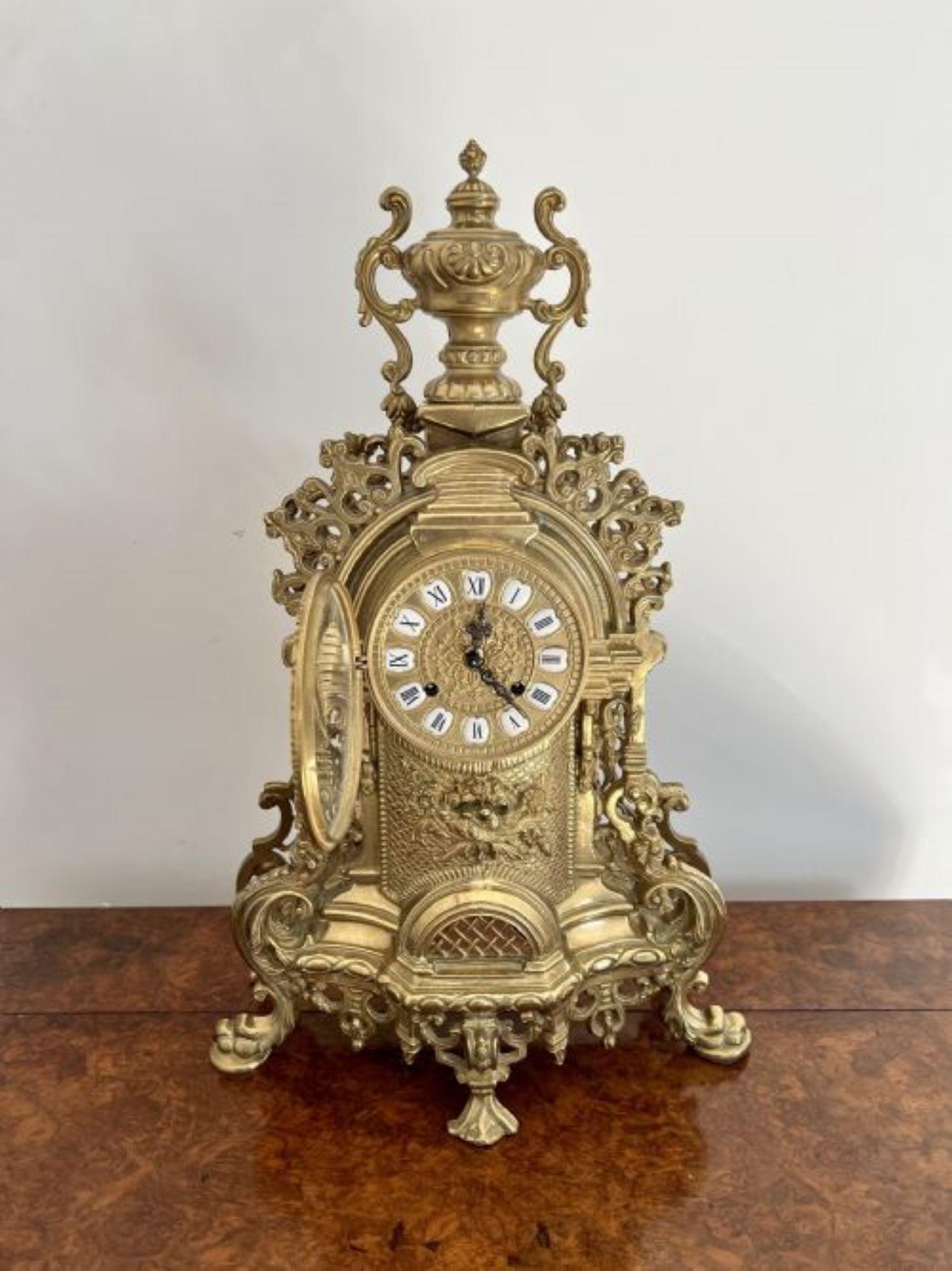 19th Century Stunning quality antique Victorian ornate brass mantle clock For Sale