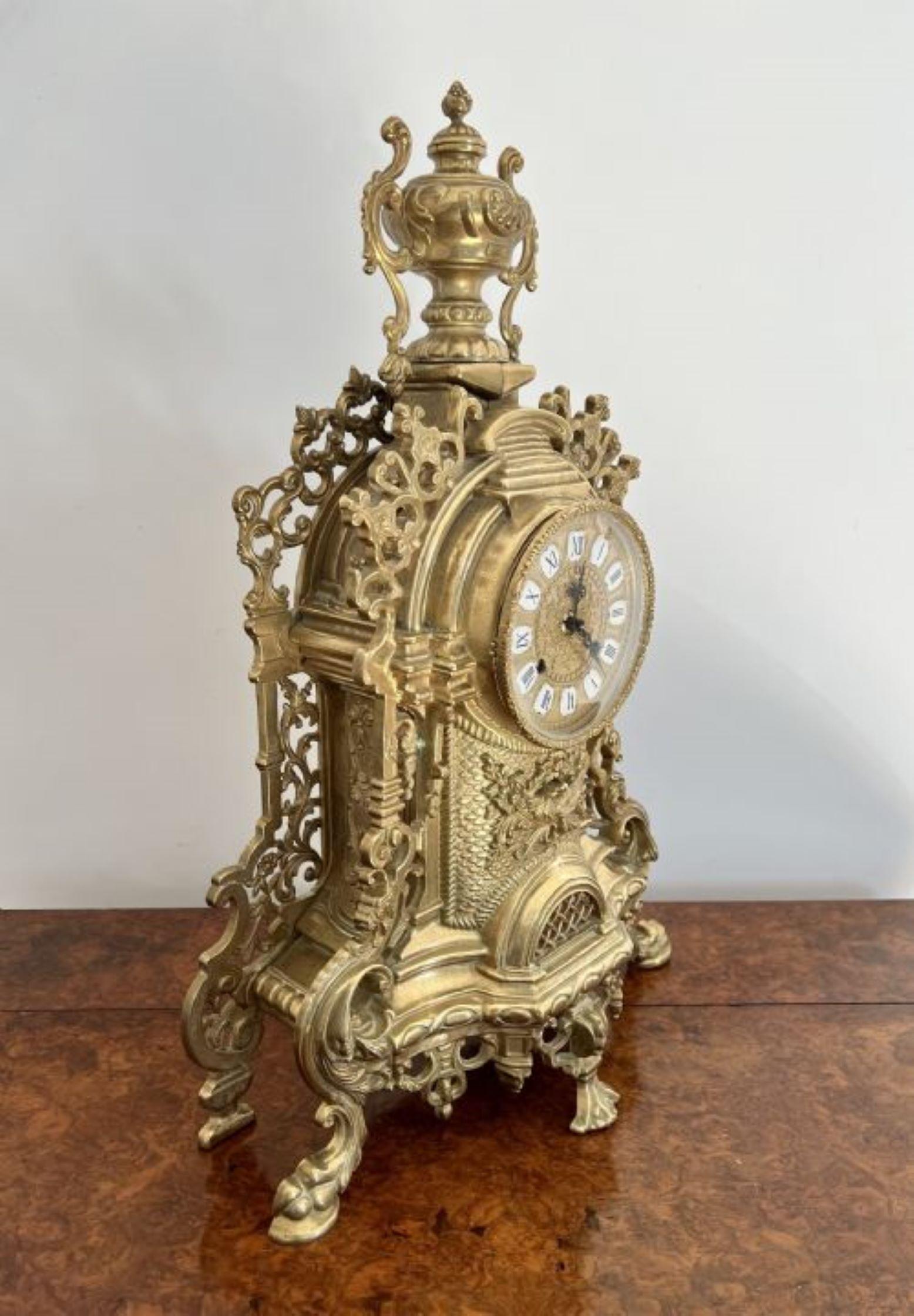 Brass Stunning quality antique Victorian ornate brass mantle clock For Sale