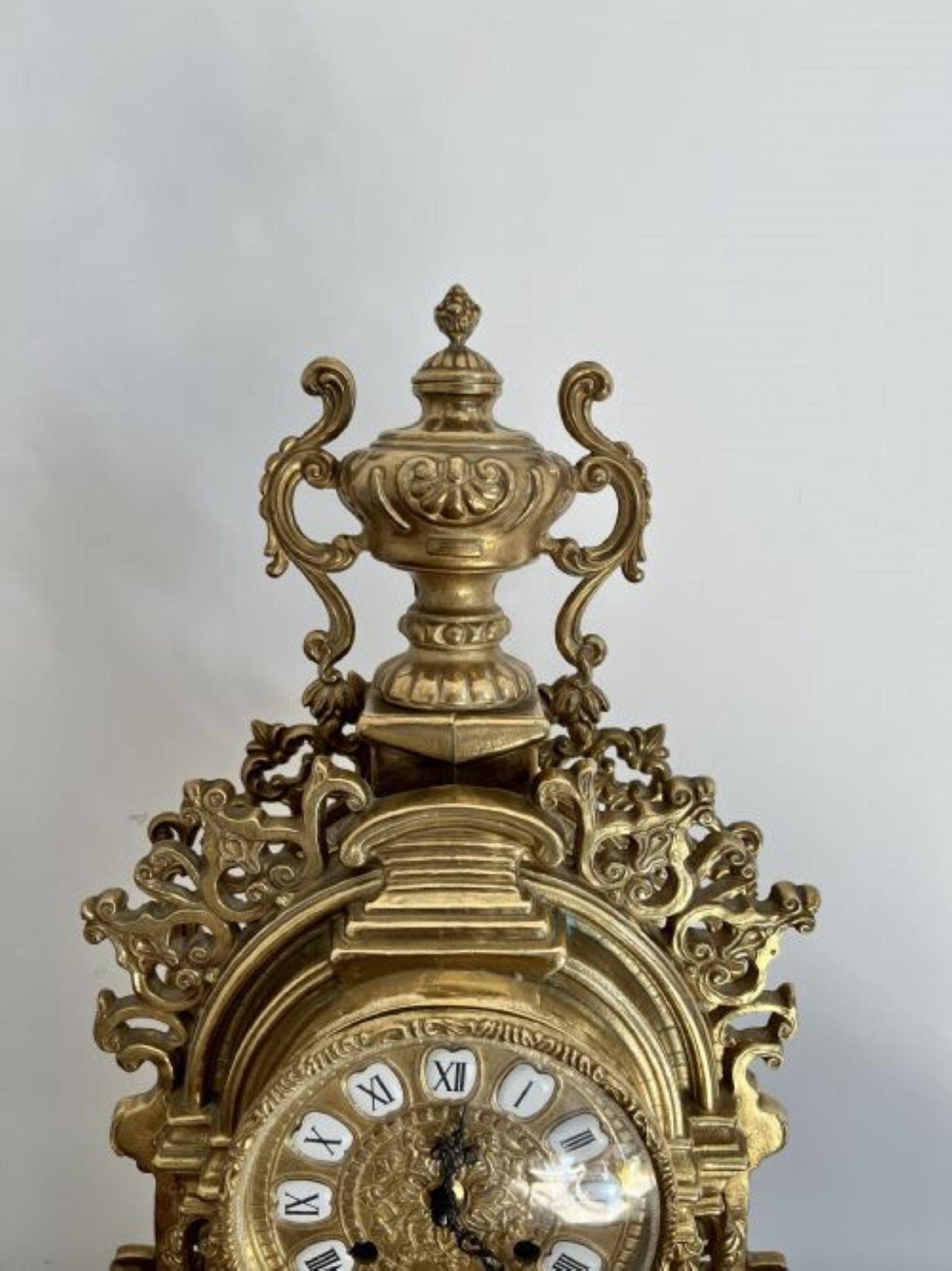 Stunning quality antique Victorian ornate brass mantle clock For Sale 2