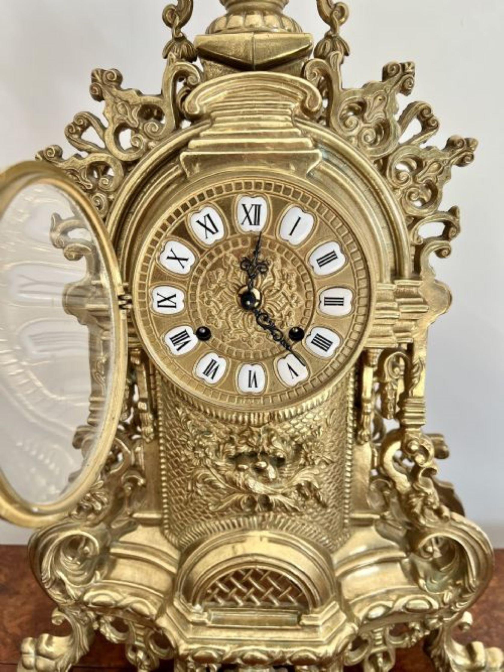 Stunning quality antique Victorian ornate brass mantle clock For Sale 4