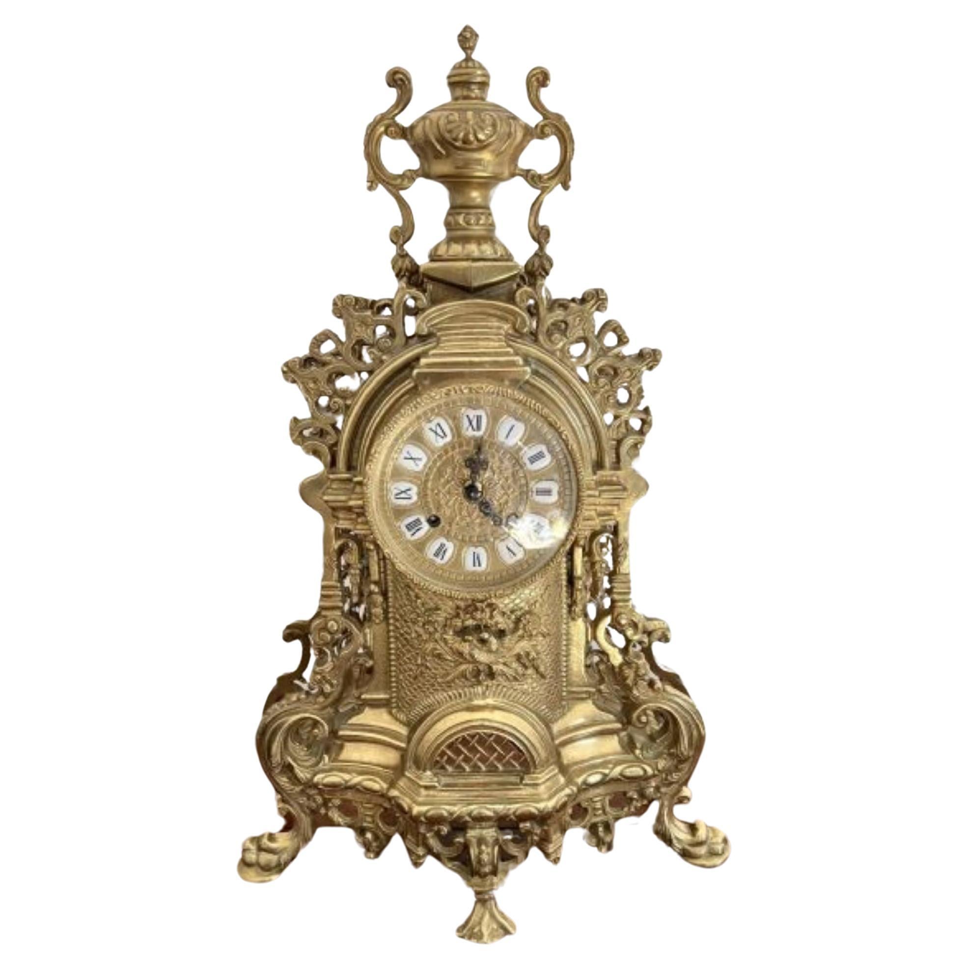 Stunning quality antique Victorian ornate brass mantle clock For Sale