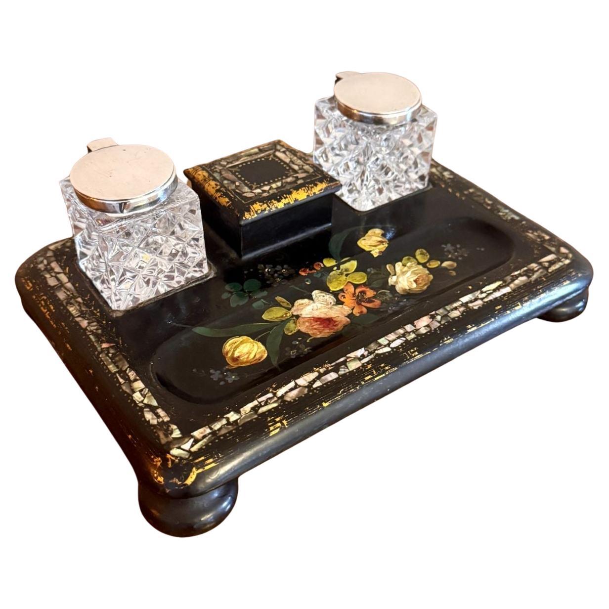 Stunning quality antique Victorian Papier-Mache Desk Set