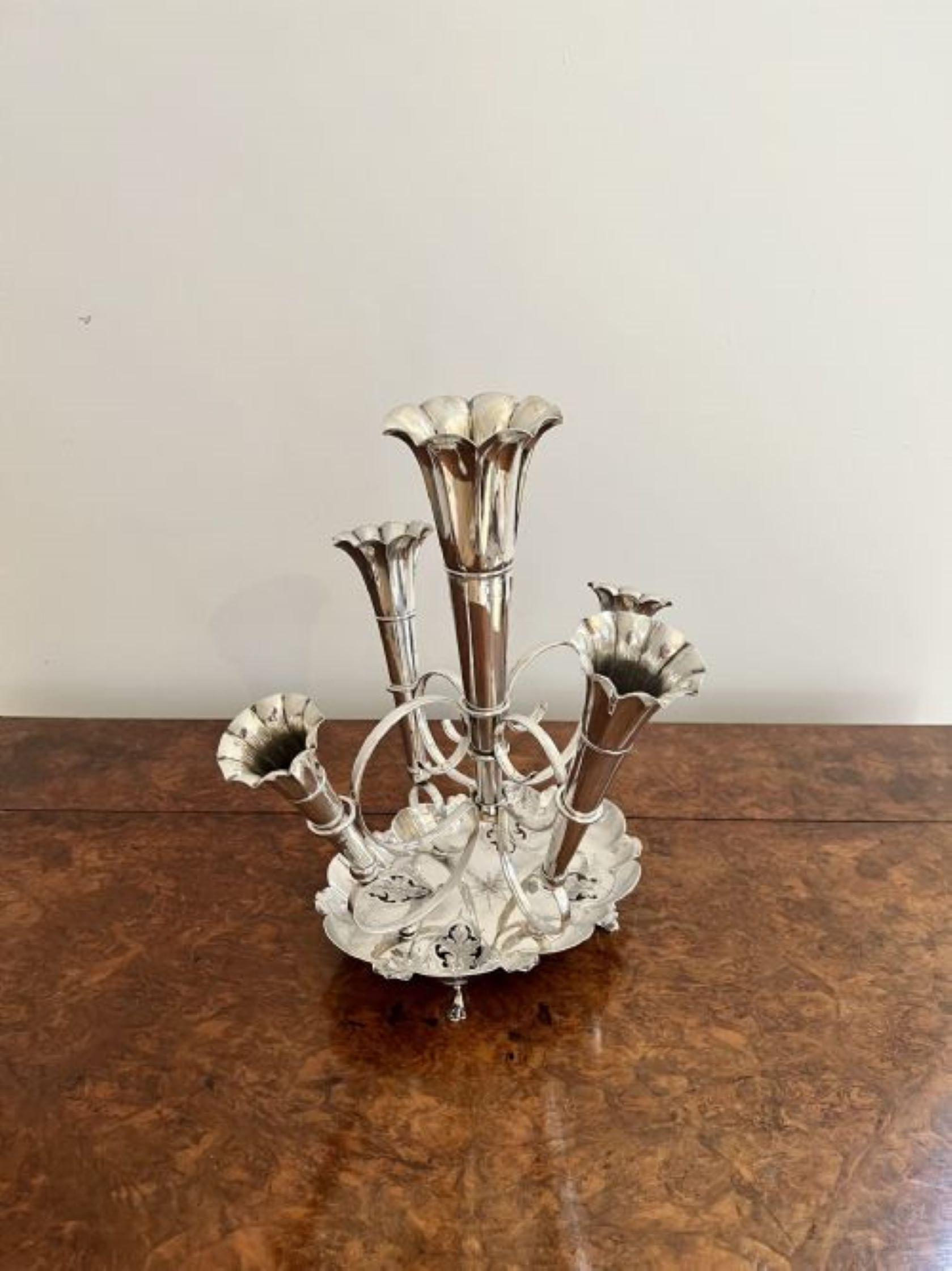 Silver Plate Stunning quality antique Victorian silver plated five branch epergne For Sale
