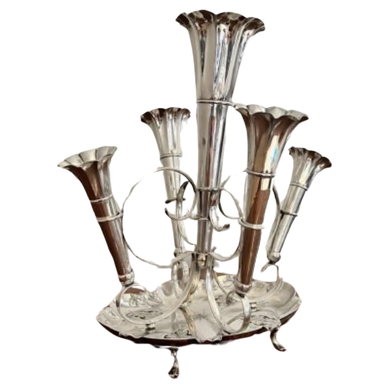 Stunning quality antique Victorian silver plated five branch epergne For Sale