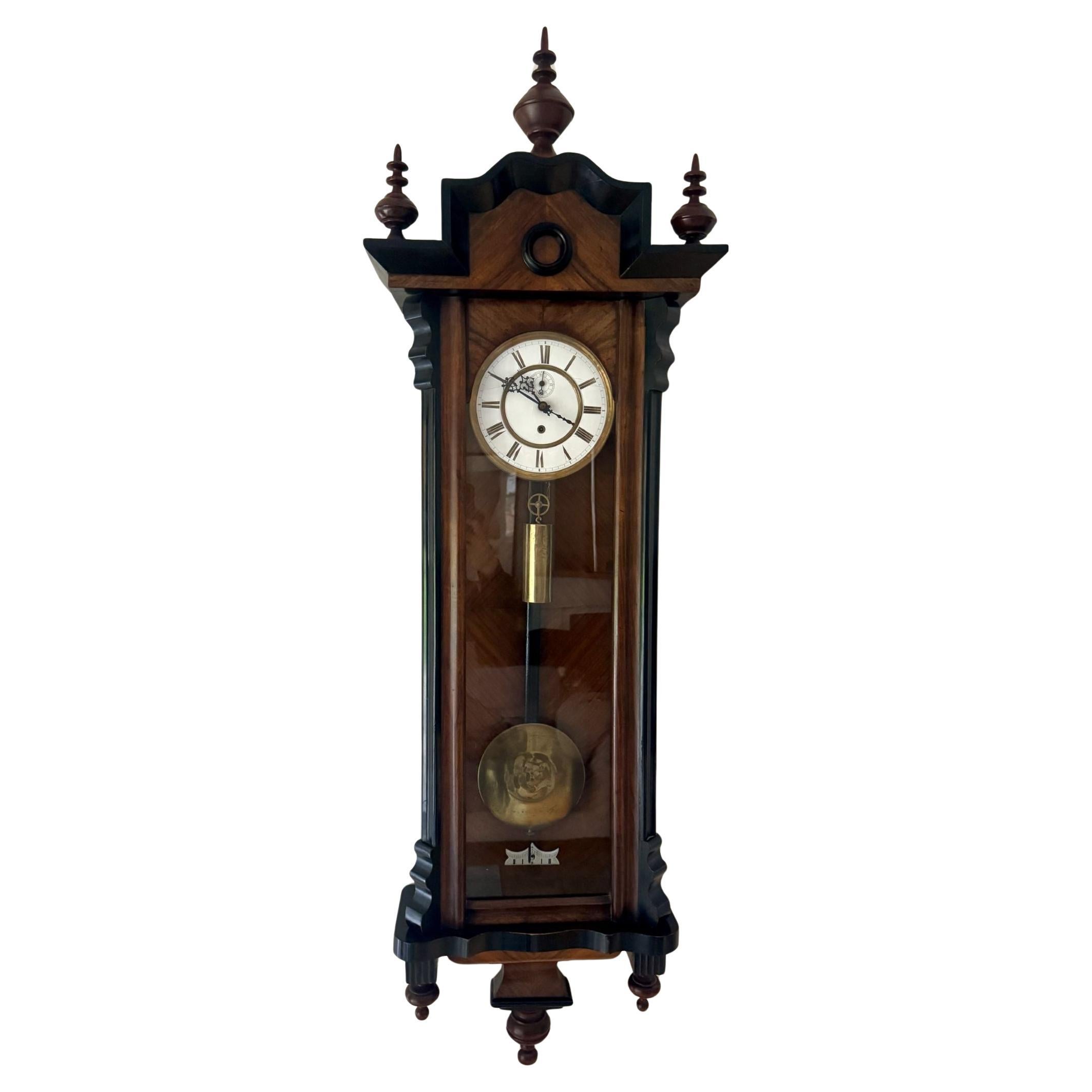 Stunning quality antique Victorian walnut & ebonised wall clock