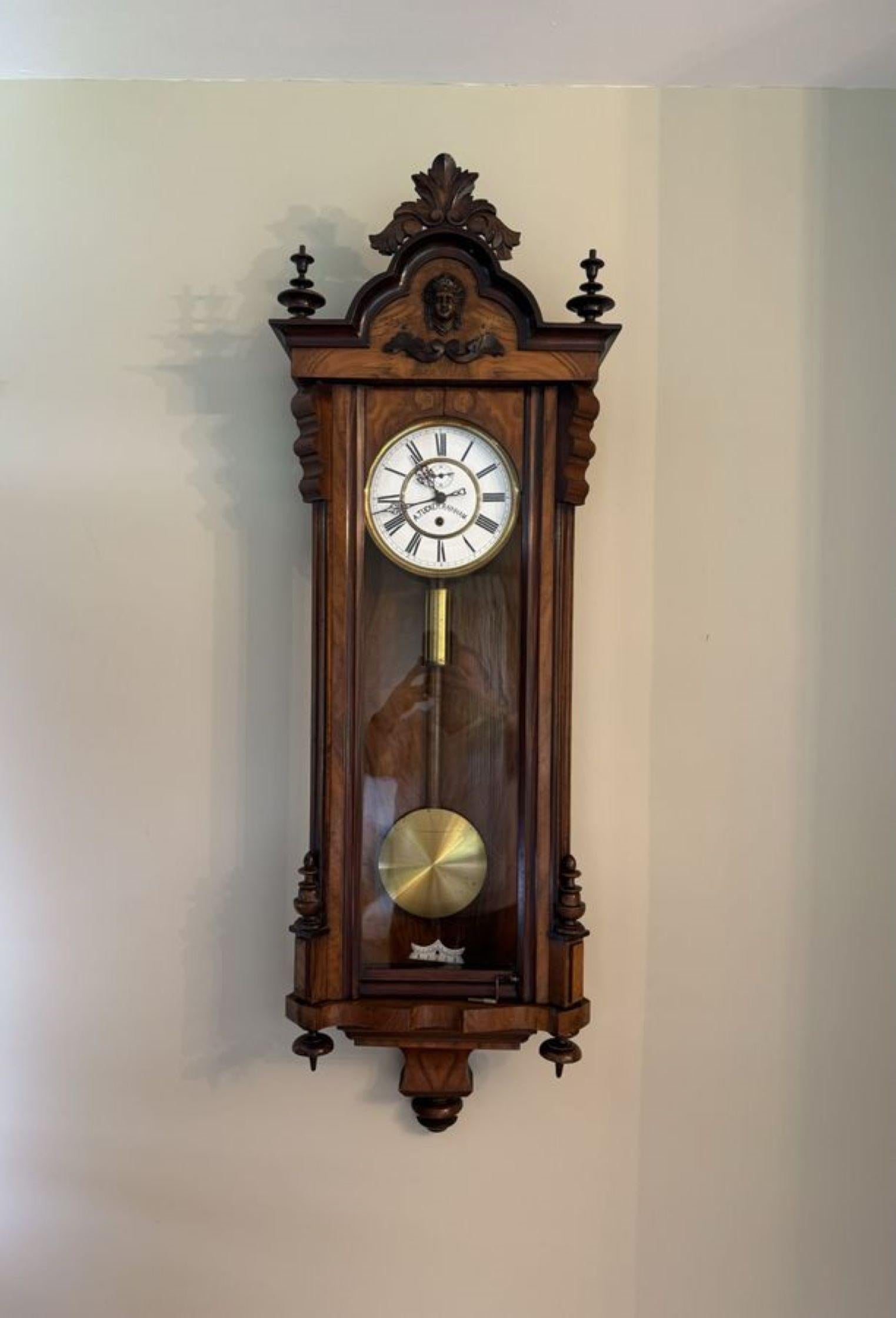 Early Victorian Stunning quality antique Victorian walnut Vienna wall clock For Sale
