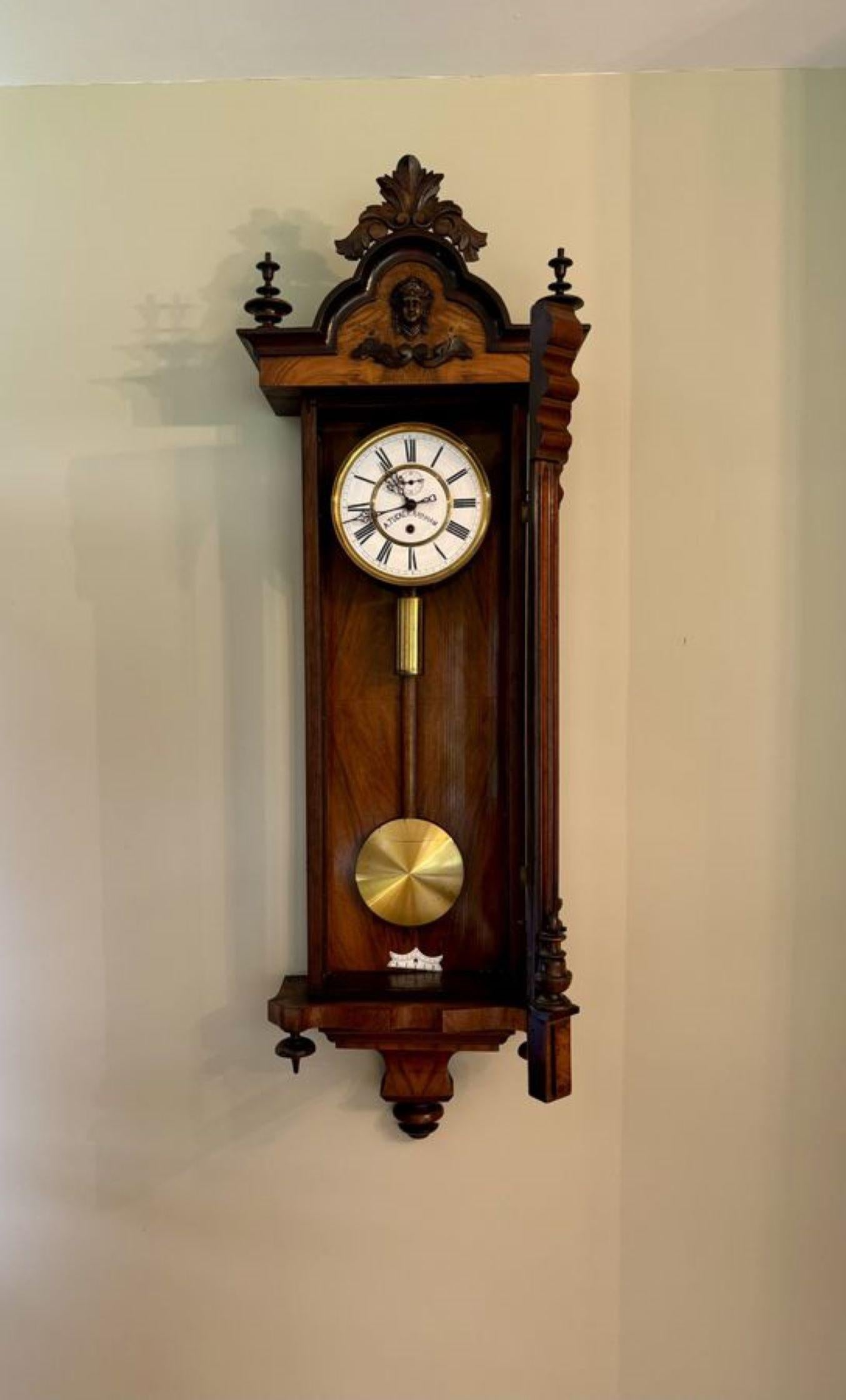 Stunning quality antique Victorian walnut Vienna wall clock For Sale 1