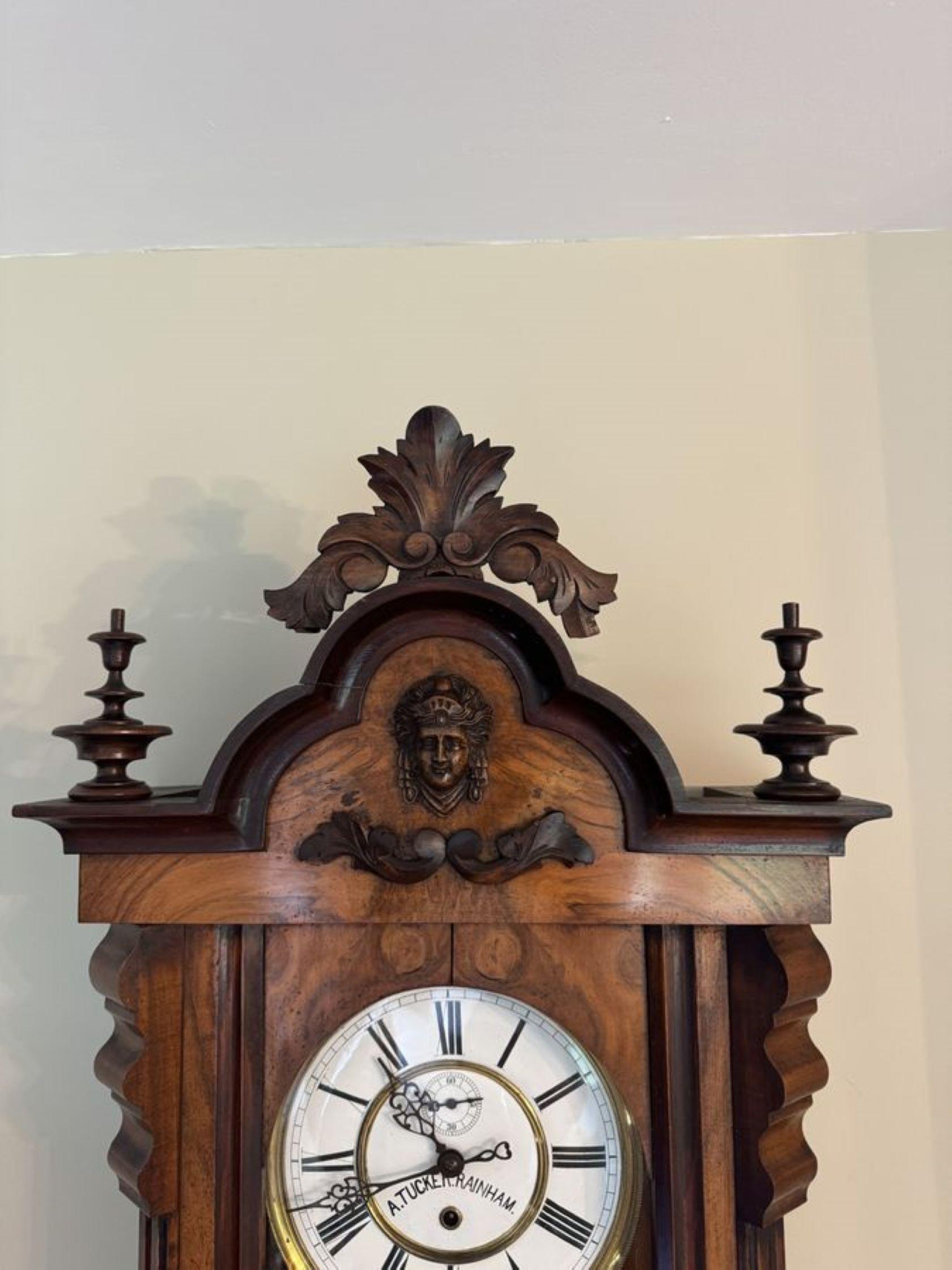 Stunning quality antique Victorian walnut Vienna wall clock For Sale 3