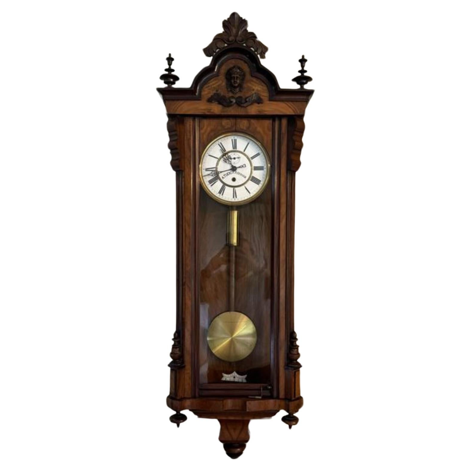 Stunning quality antique Victorian walnut Vienna wall clock For Sale