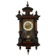Reloj de pared vienés antiguo de nogal victoriano de impresionante calidad