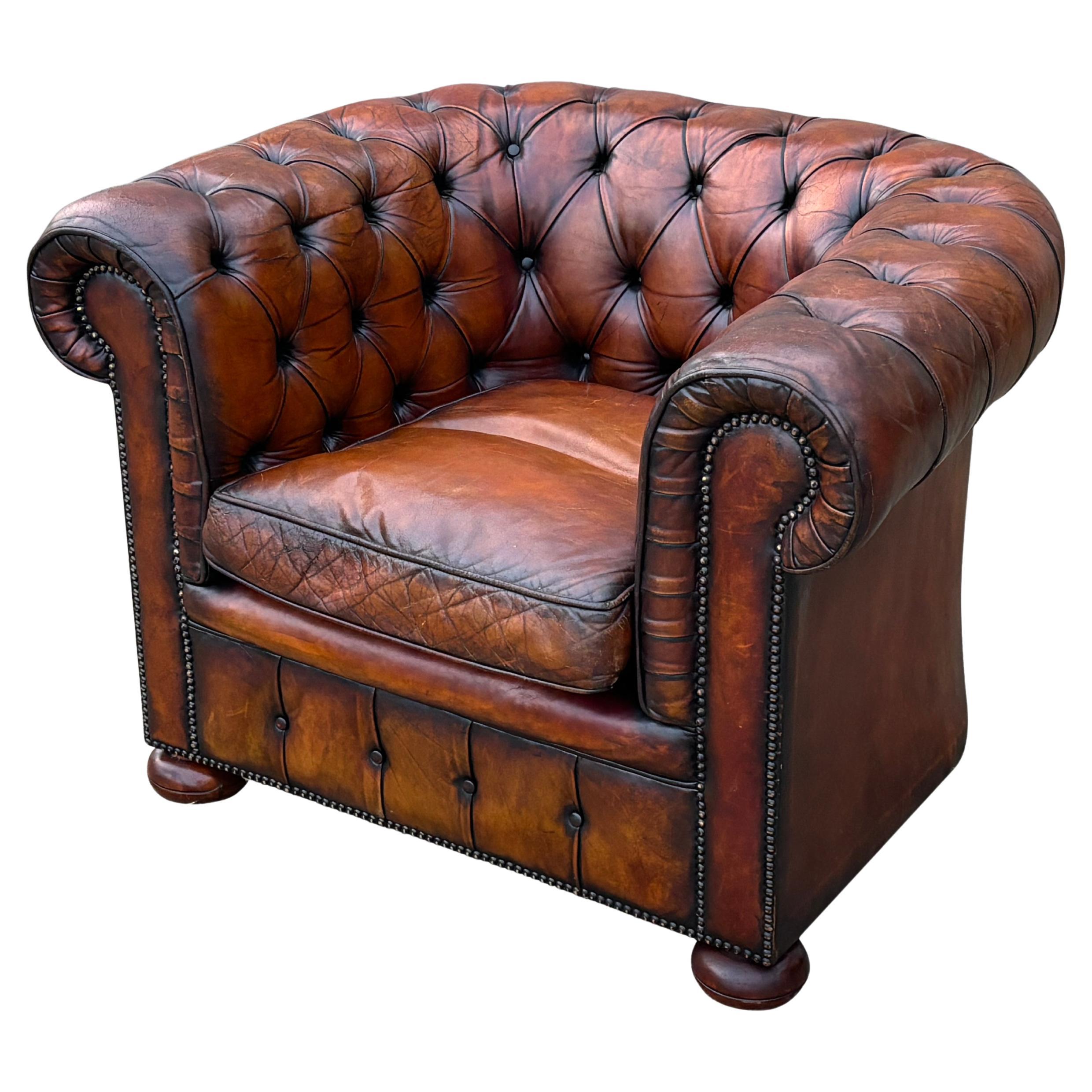 Stunning Quality Brown Leather 1-Seater Chesterfield Club Chair