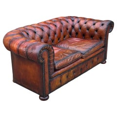 Stunning Quality Brown Leather 2-Seater Chesterfield Sofa