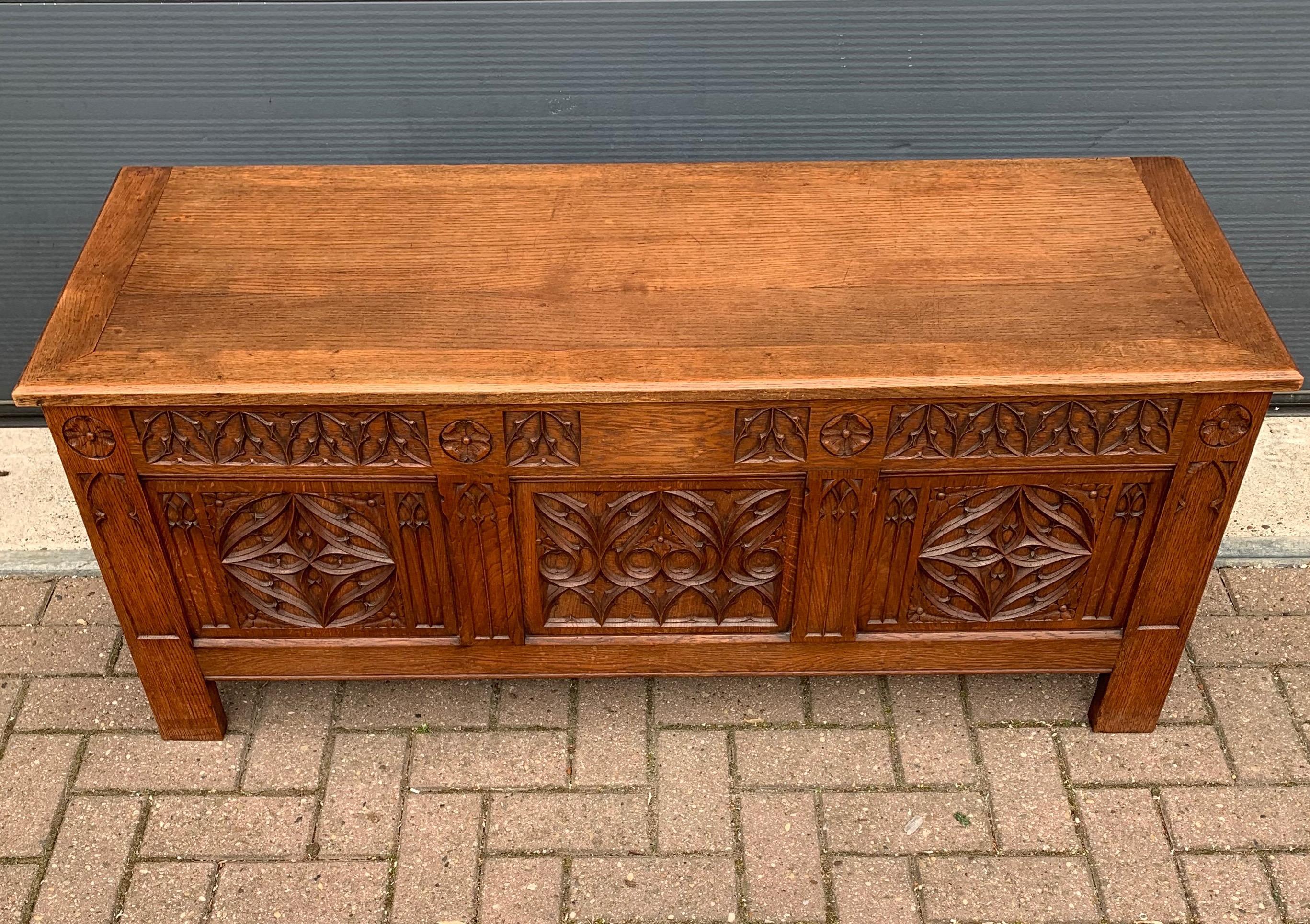 Wonderful Gothic Revival chest with an amazing presence.

If you like rare Gothic Revival furniture then we are certain you will like this quality carved and intricate chest. This Fine and practical specimen comes with stunning, church-window-like