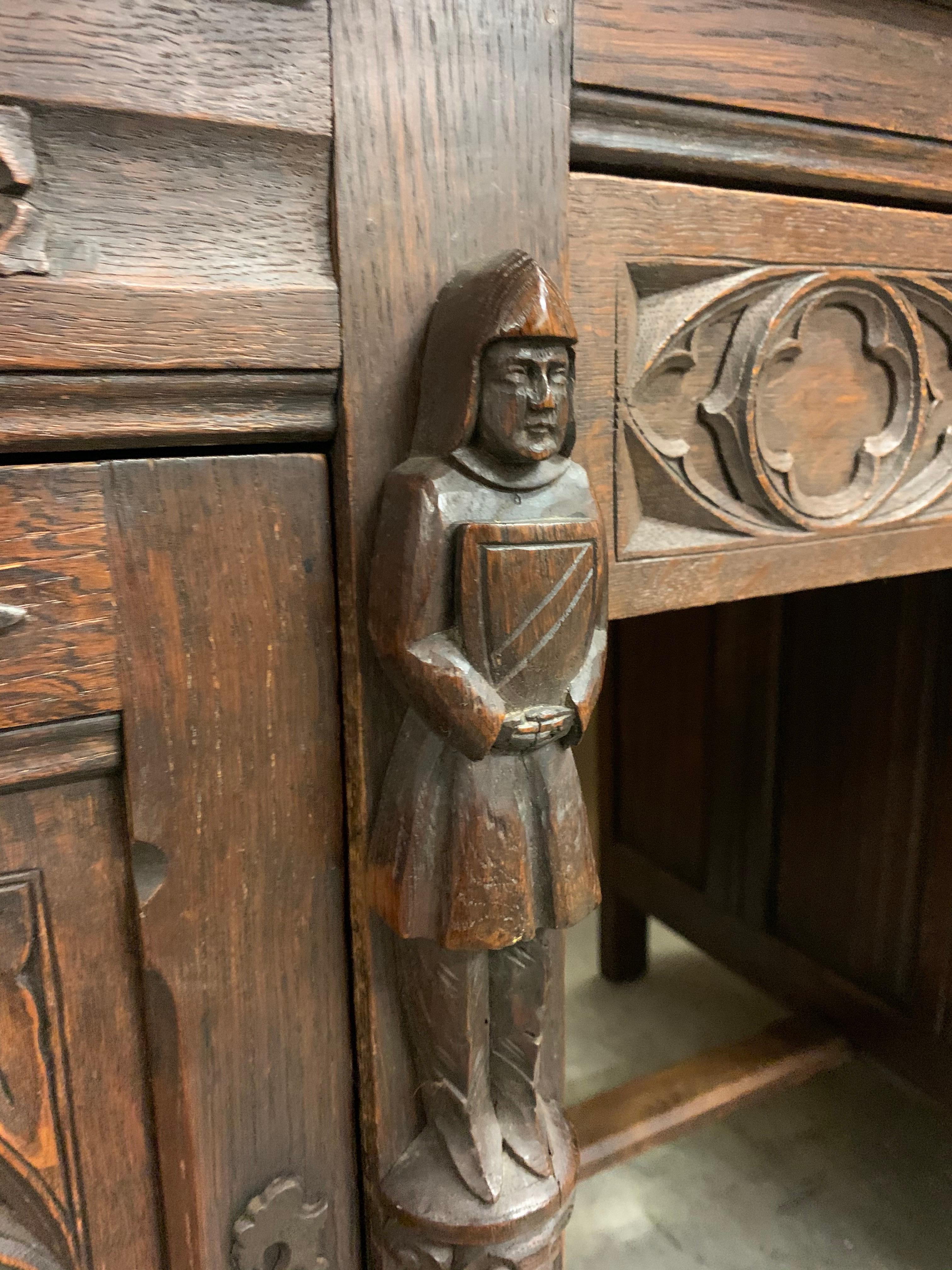 Hand-Crafted Stunning & Quality Carved Gothic Revival Desk with Church Window Panels & Guards