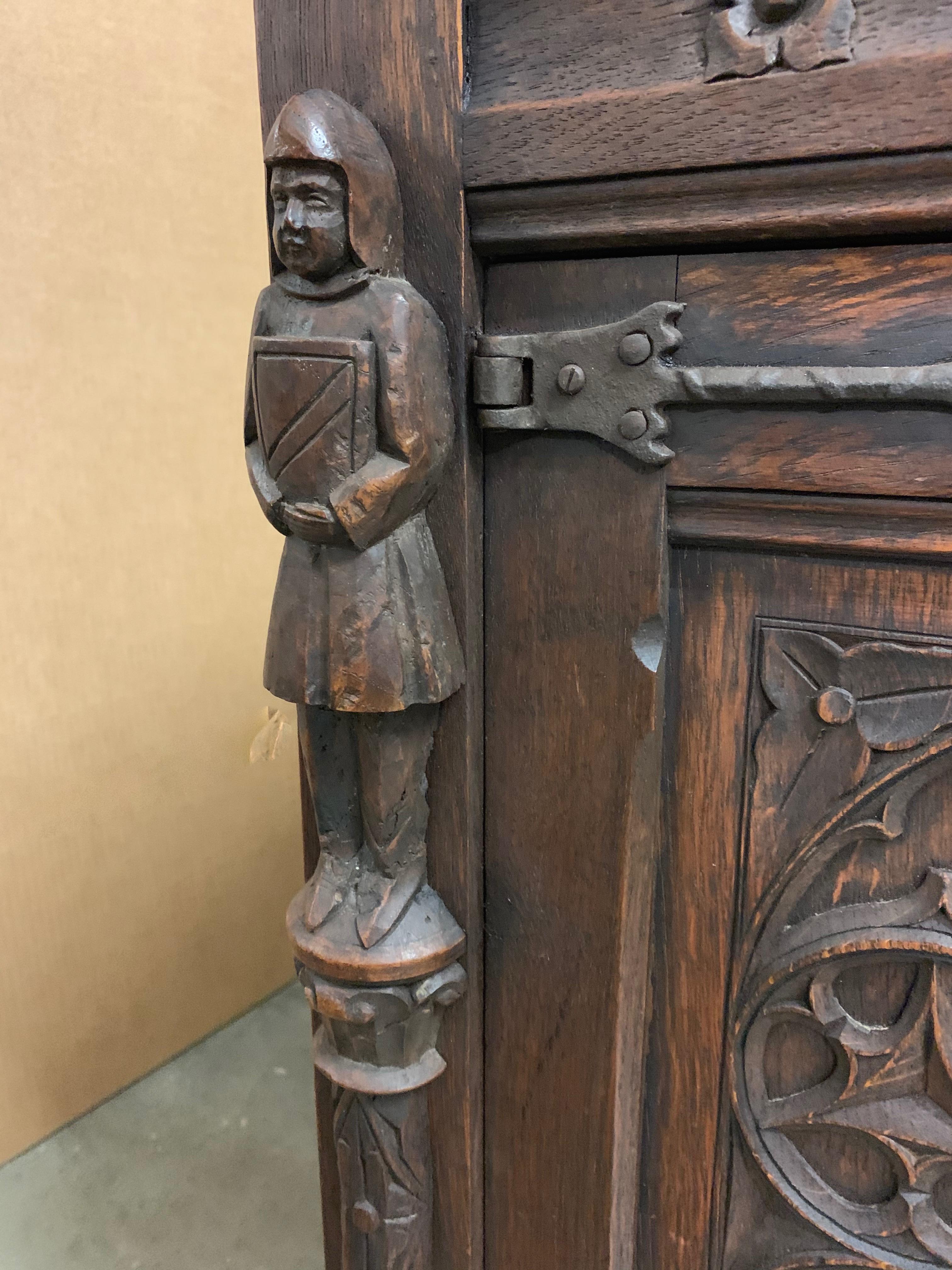 20th Century Stunning & Quality Carved Gothic Revival Desk with Church Window Panels & Guards