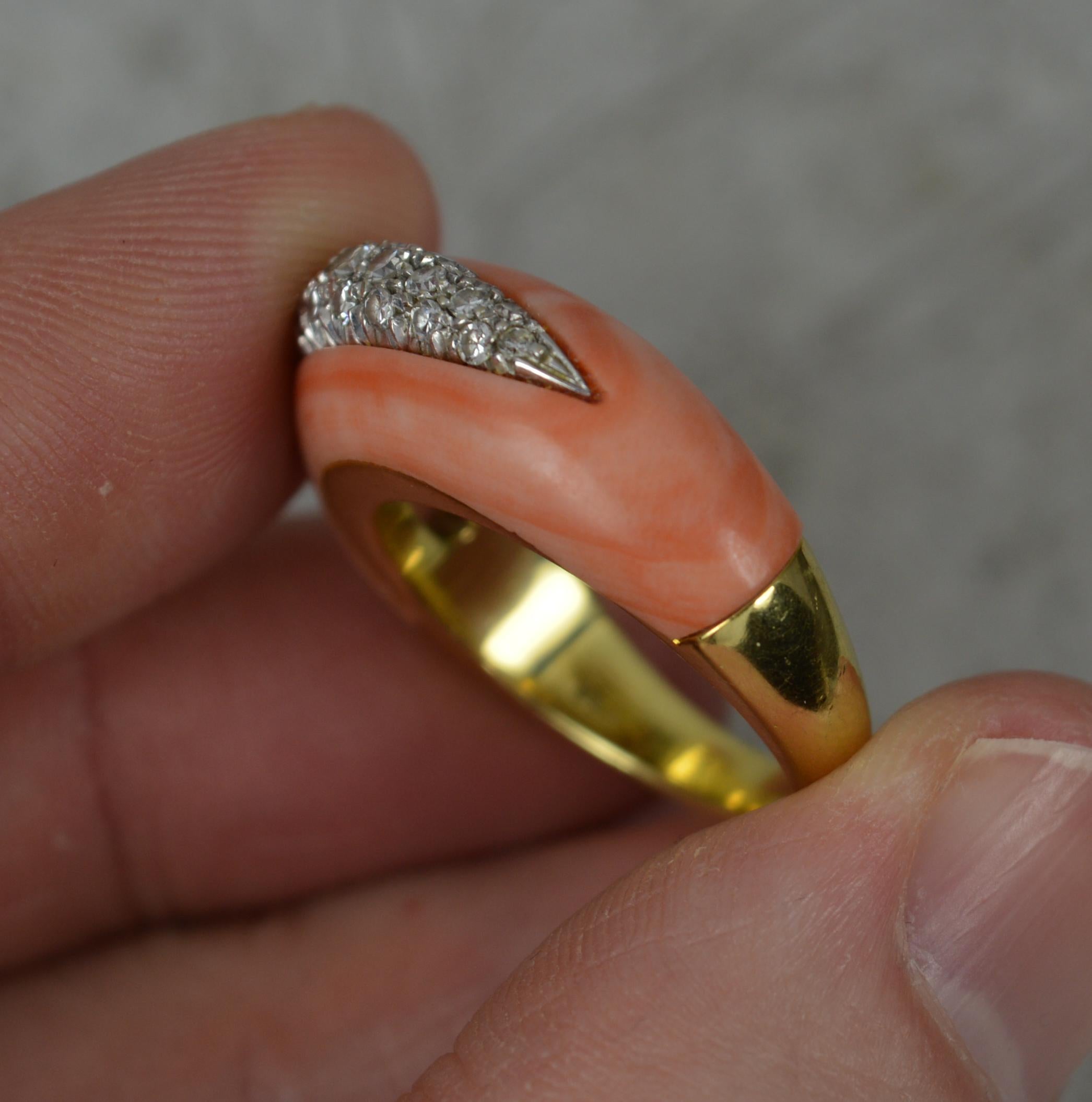 Stunning Quality Coral and Diamond 18 Carat Gold Band Ring For Sale 5