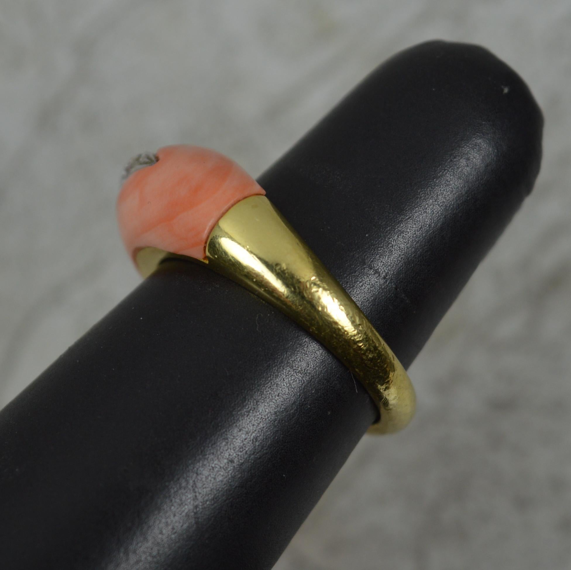 Stunning Quality Coral and Diamond 18 Carat Gold Band Ring For Sale 7