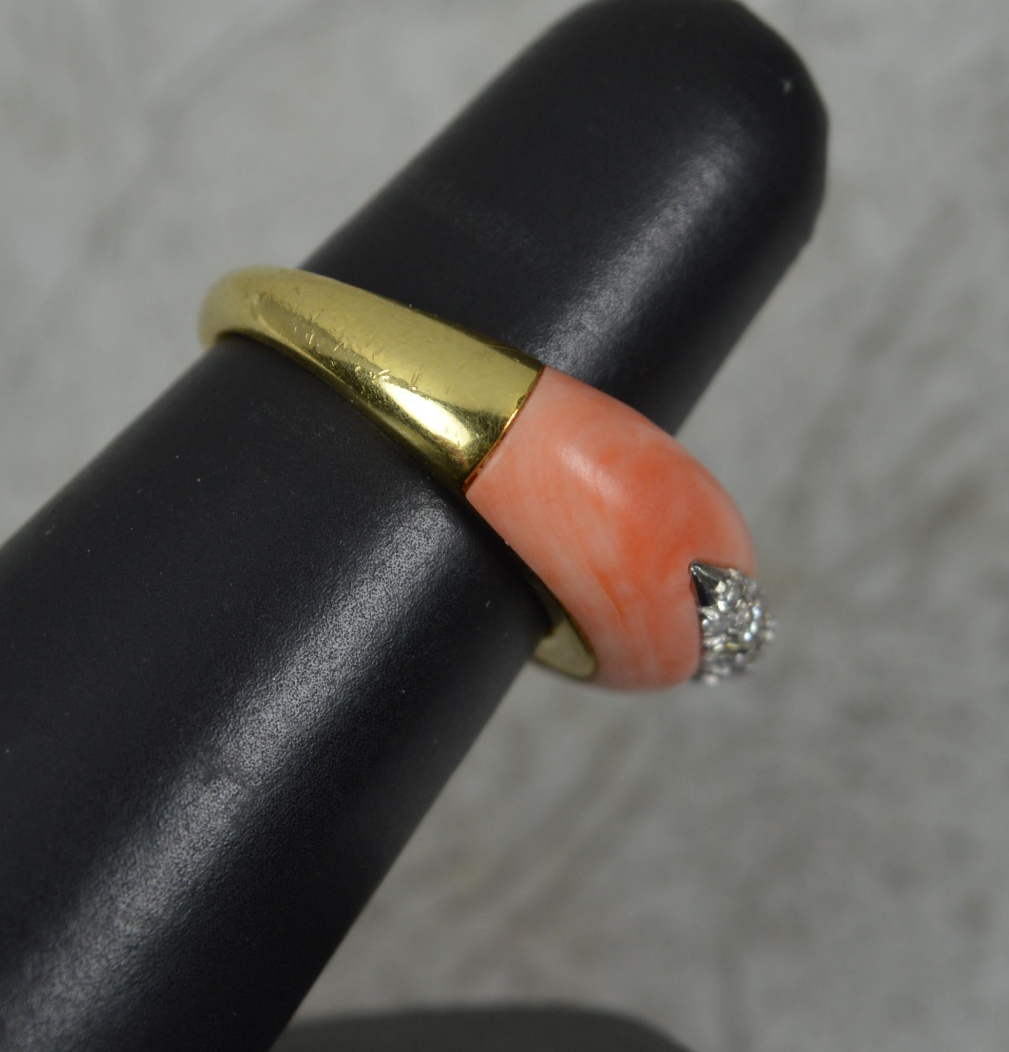 Stunning Quality Coral and Diamond 18 Carat Gold Band Ring For Sale 9