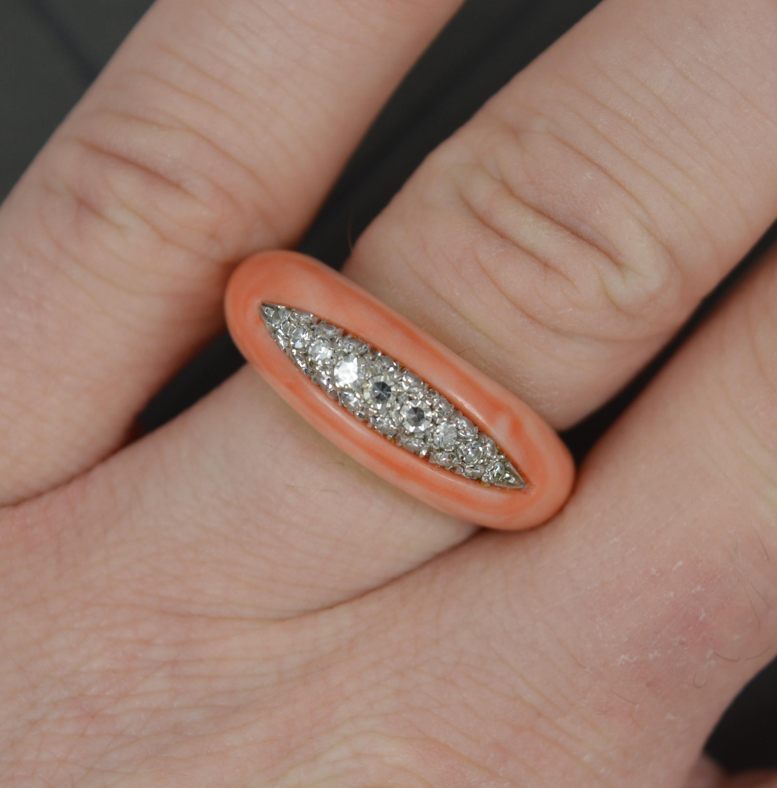 Round Cut Stunning Quality Coral and Diamond 18 Carat Gold Band Ring For Sale
