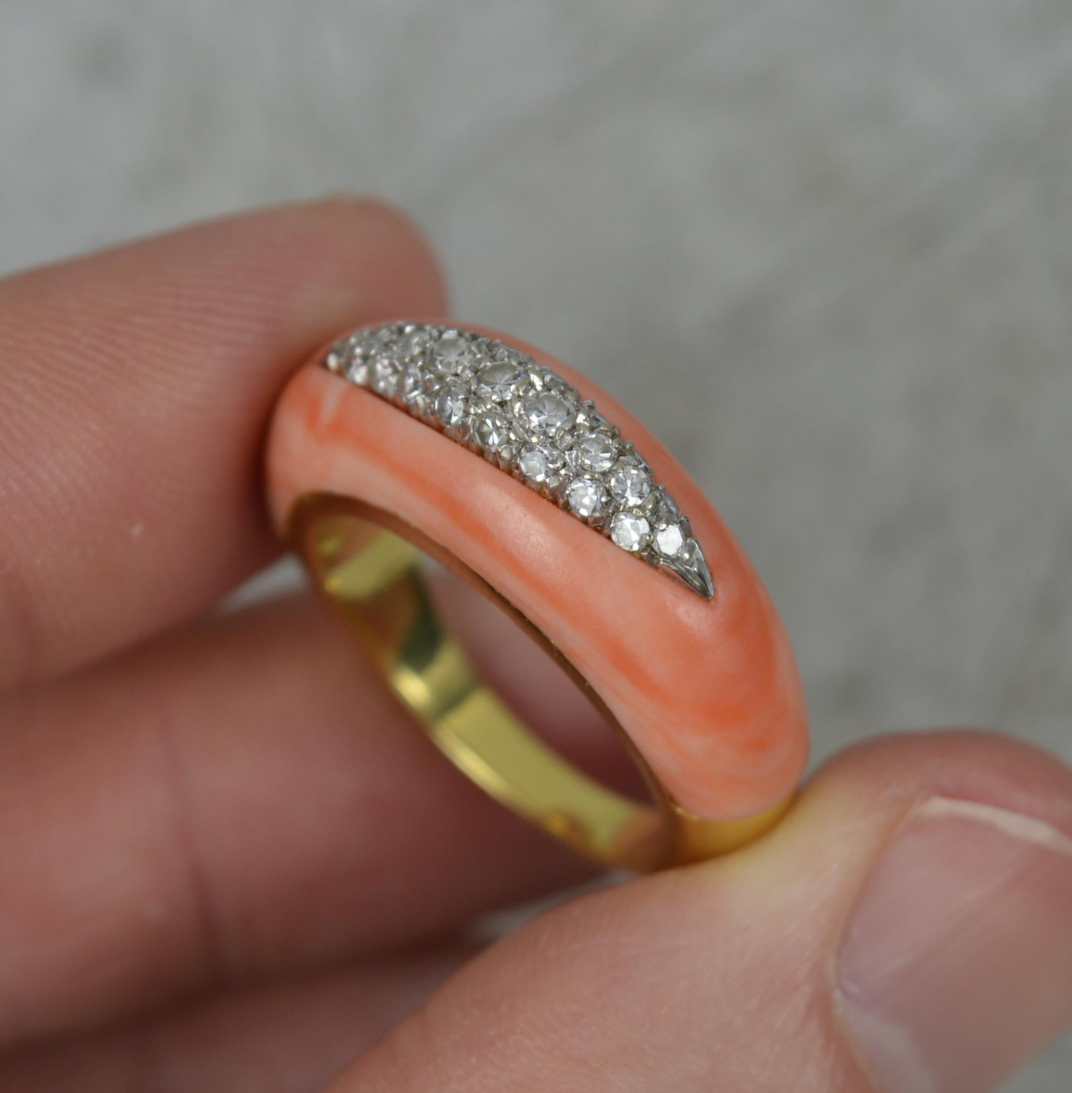 Stunning Quality Coral and Diamond 18 Carat Gold Band Ring For Sale 1