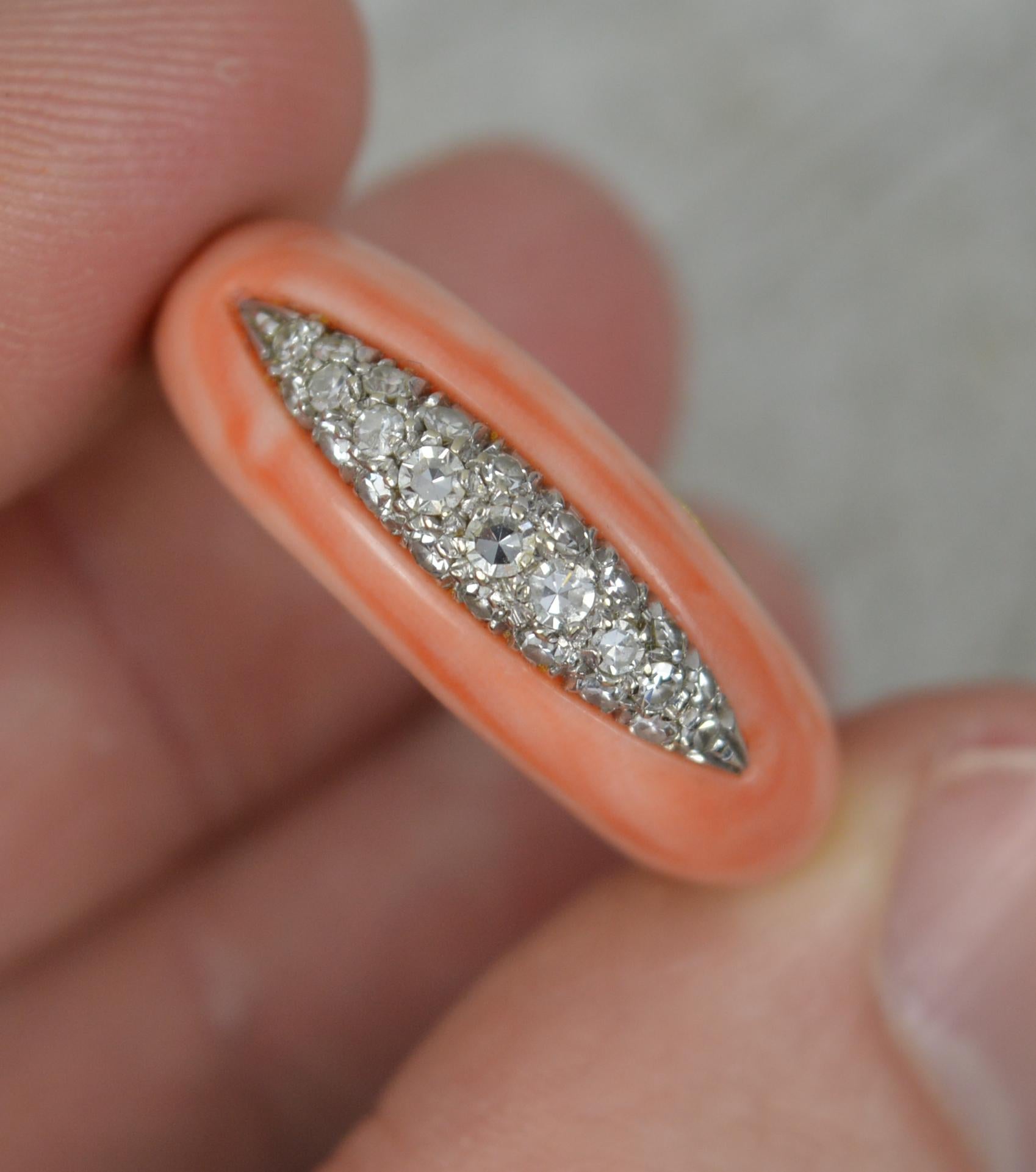 Stunning Quality Coral and Diamond 18 Carat Gold Band Ring For Sale 2