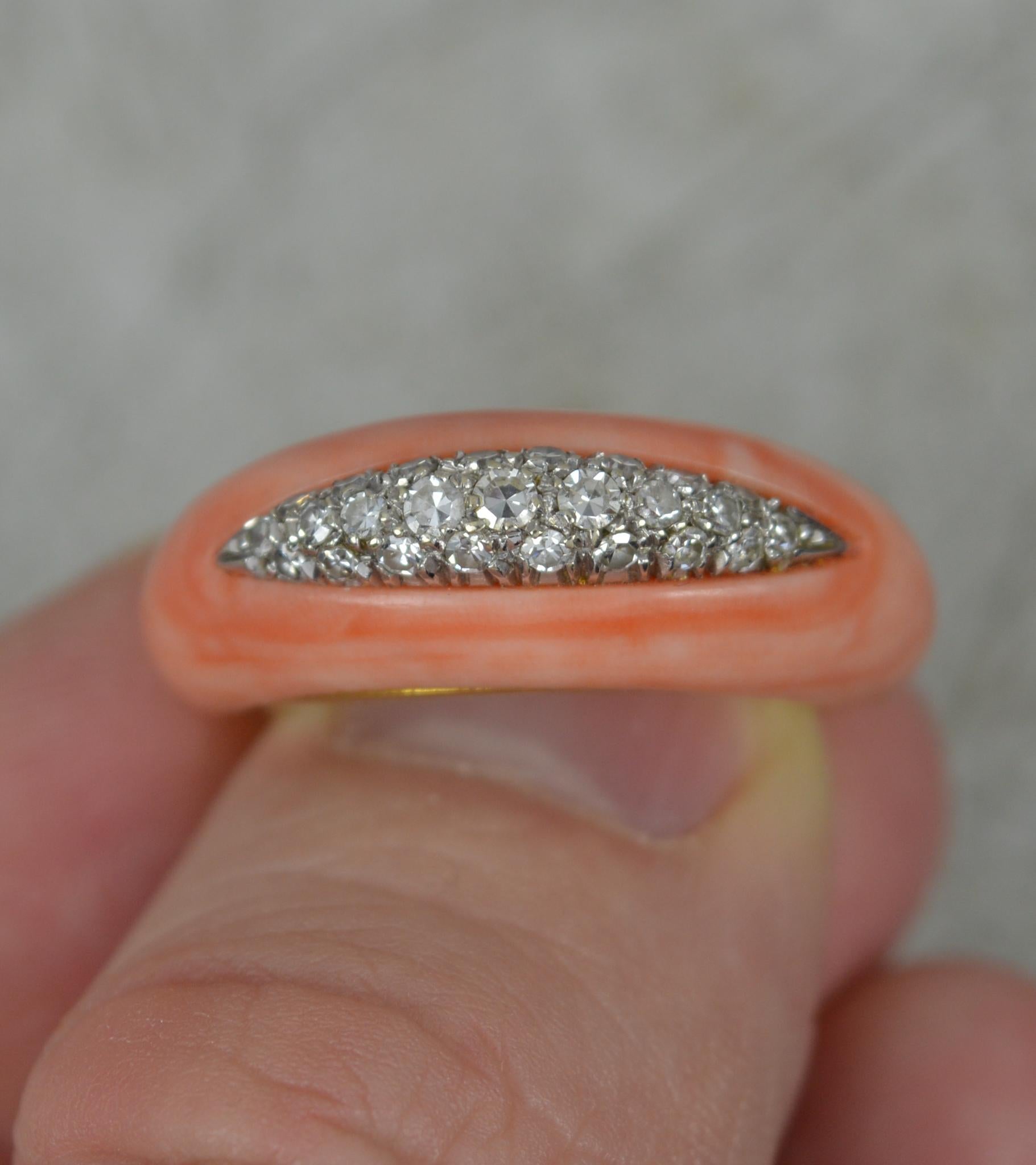 Stunning Quality Coral and Diamond 18 Carat Gold Band Ring For Sale 3