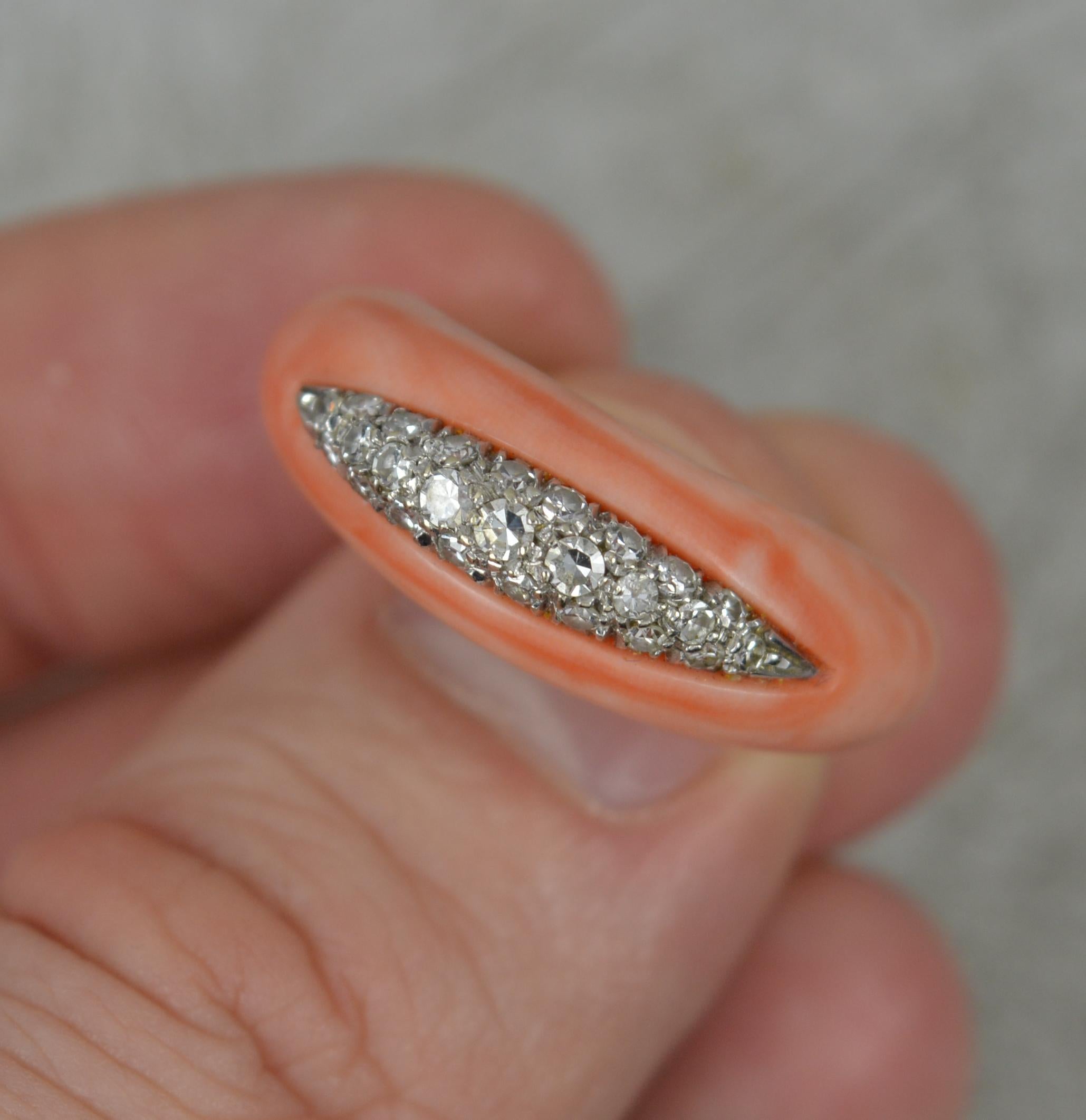 Stunning Quality Coral and Diamond 18 Carat Gold Band Ring For Sale 4