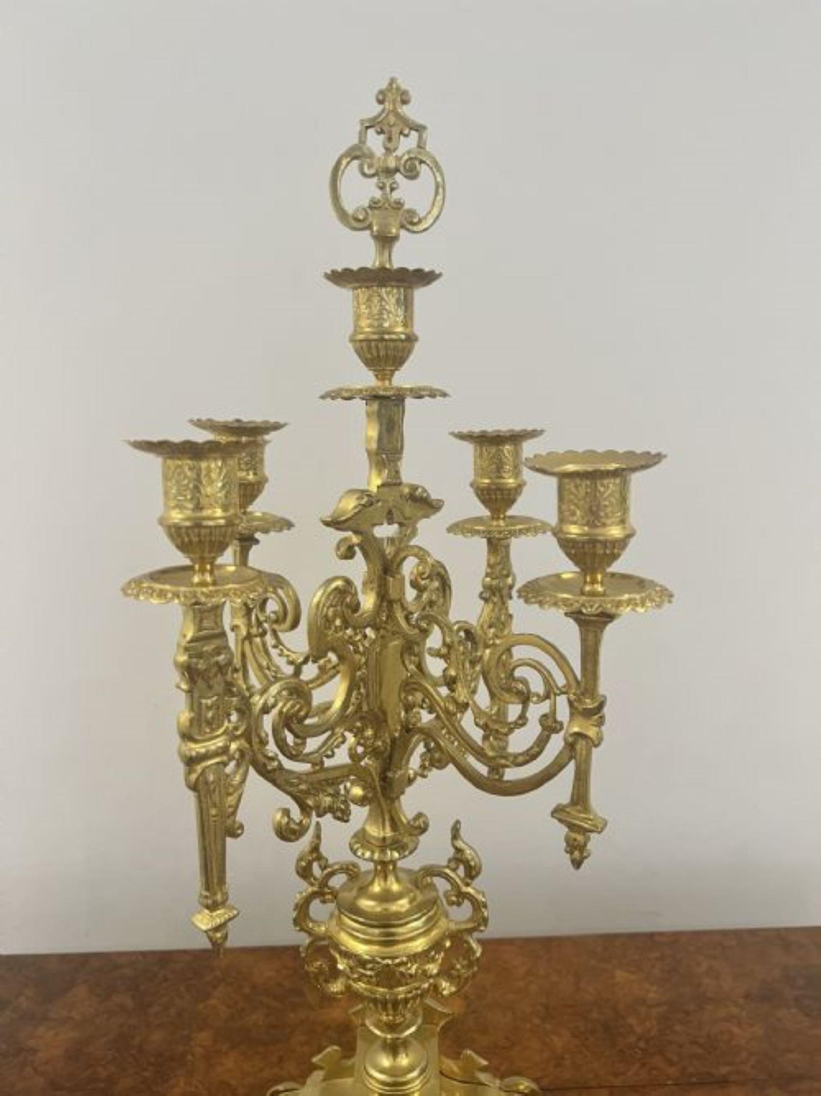 Stunning quality French antique Victorian ornate brass clock garniture  In Good Condition For Sale In Ipswich, GB