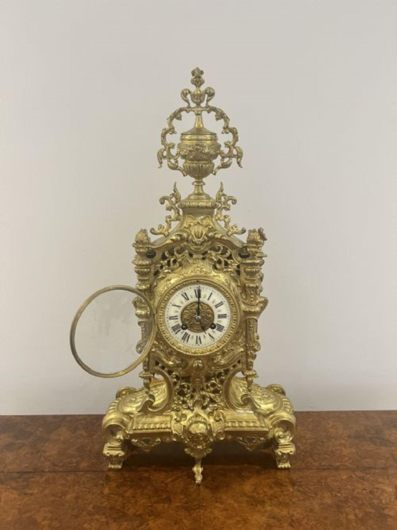 Stunning quality French antique Victorian ornate brass clock garniture  For Sale 2