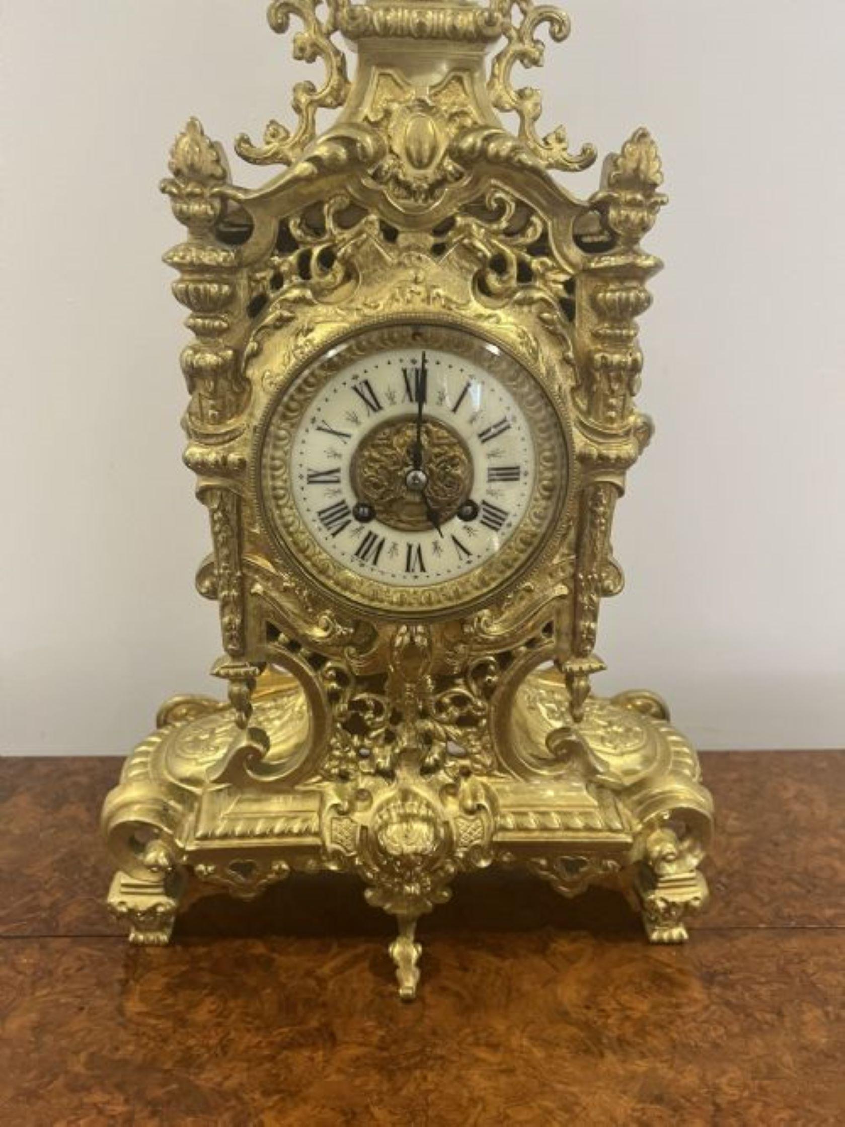 Stunning quality French antique Victorian ornate brass clock garniture  For Sale 4